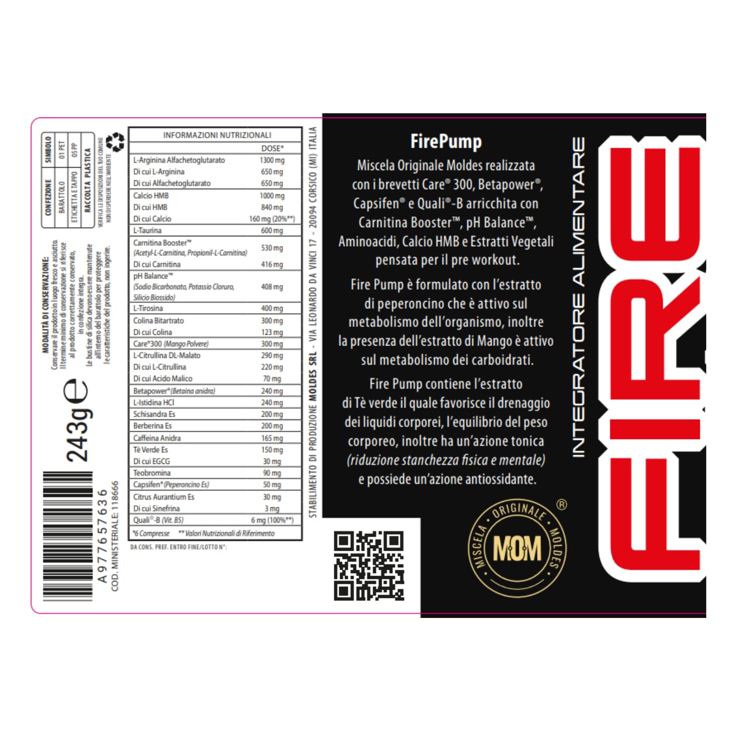 Net Integratori Fire Pump 180 cpr – Integratore Pre-Workout per la fase Cut – Propionyl-L-Carnitina e Acetyl-Carnitina per Energia Resistenza e Supporto alla Massa Muscolare
