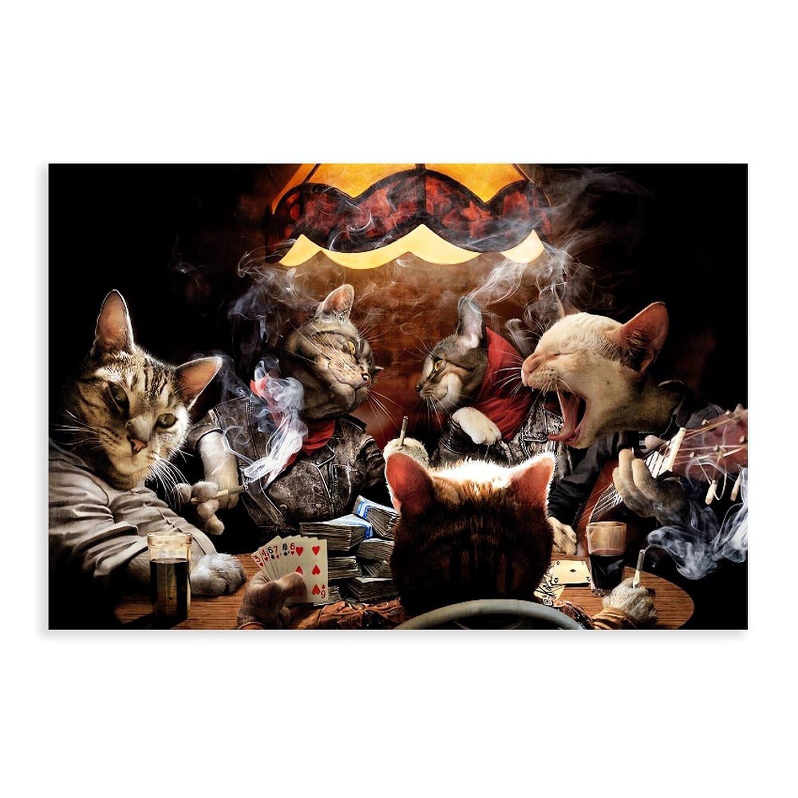 Qnvjqkdsi Unframe Funny Cats Playing Poker Singing Smoking Canvas Poster Bedroom Decor Landscape Office Room Decor Gift 20" L X 30" W