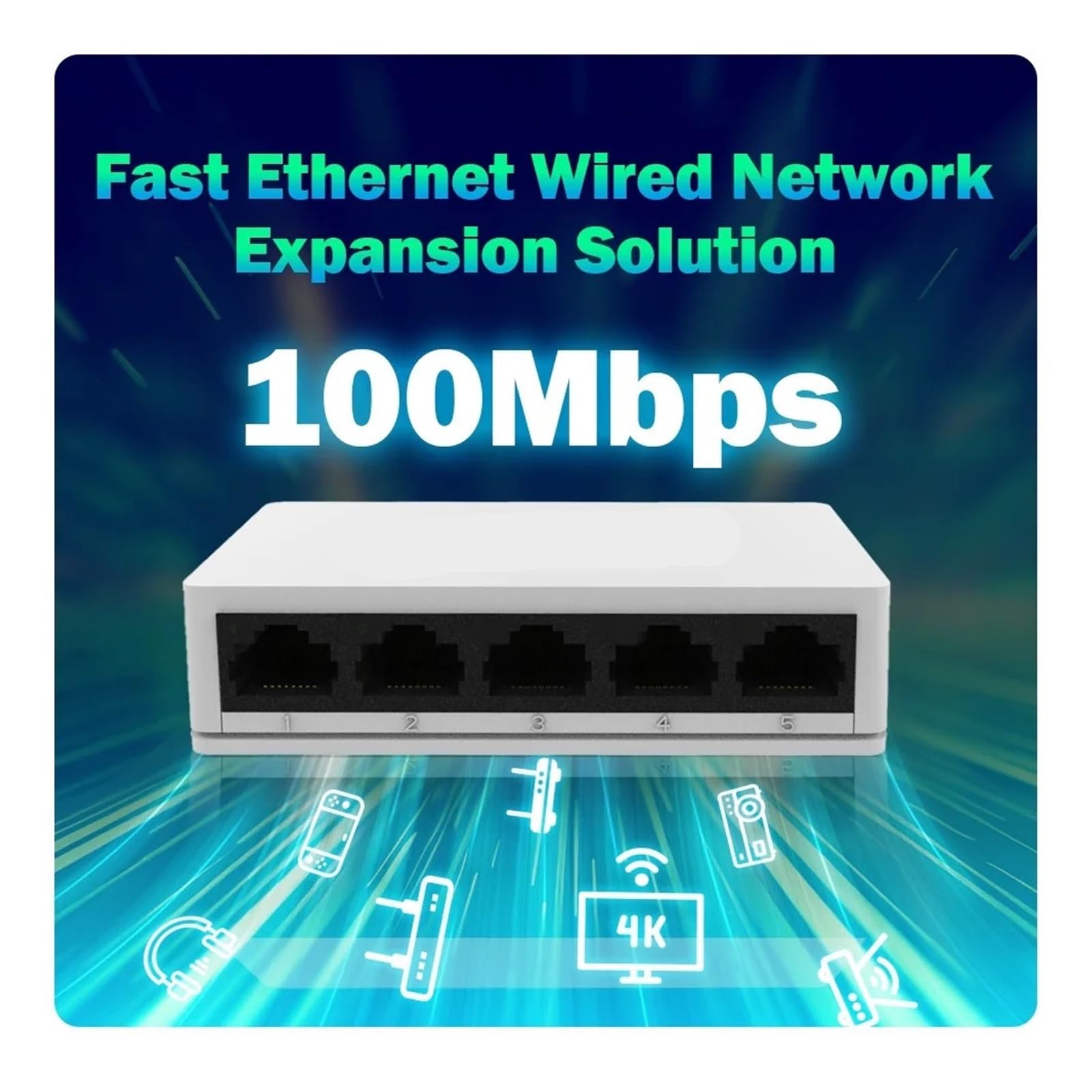 Switch di rete SW05 5V, Mini Ethernet, 5 porte, 10/100Mbps, soluzione di espansione rapida della rete cablata per casa e ufficio (SW05-EU)