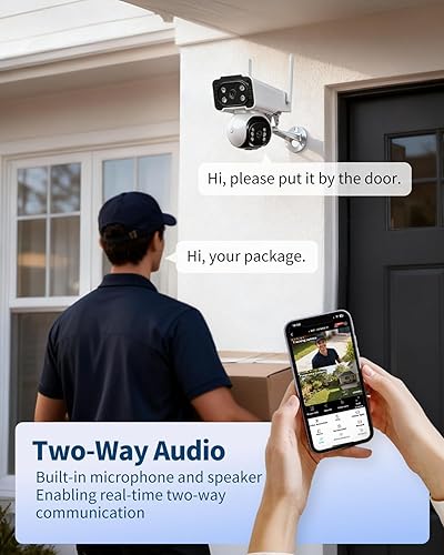 Miniatura 6 de Cámara de seguridad de doble lente de 4 K para exteriores, cámara de vigilancia inalámbrica para interiores con inclinación de 355 de panorámica de