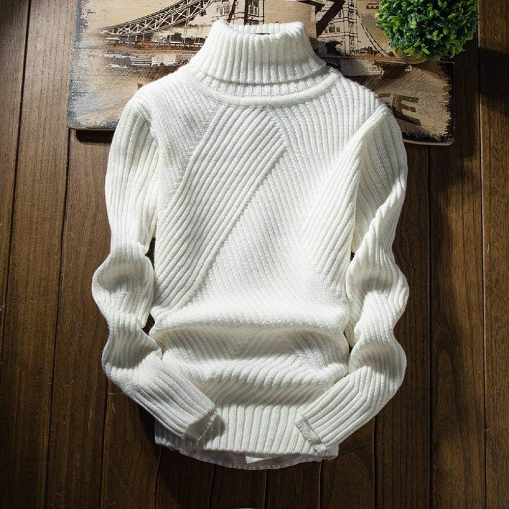 YFDYG Fashion Classic Solid Color White Turtleneck Sweater Men Winter