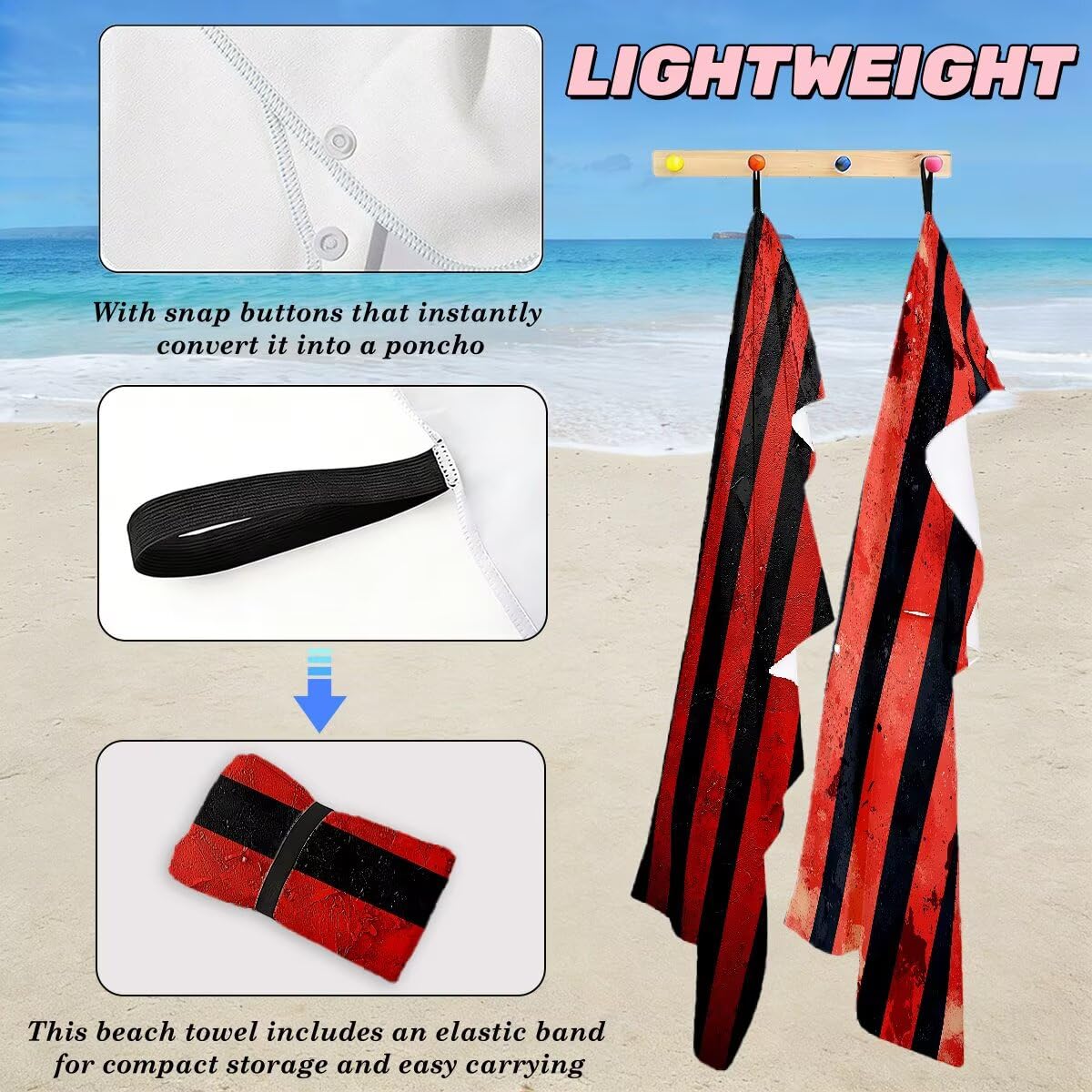 Juego de 2 Toalla Playa Grande 90x200 cm, Secado Rapido Toalla Microfibra Gimnasio, Antiarena Toallas de Playa A rayas, Grande Ligera Compacta Toallas Microfibra Mujer Hombre para Viaje Piscina -5094