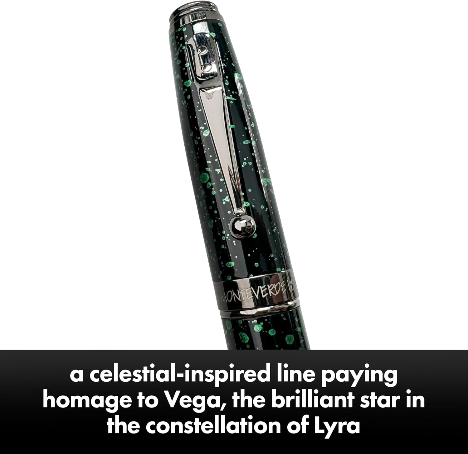 Monteverde Invincia Vega Starlight Green Fountain Pen - Stub Nib, Artistic Design, Premium Writing Instrument