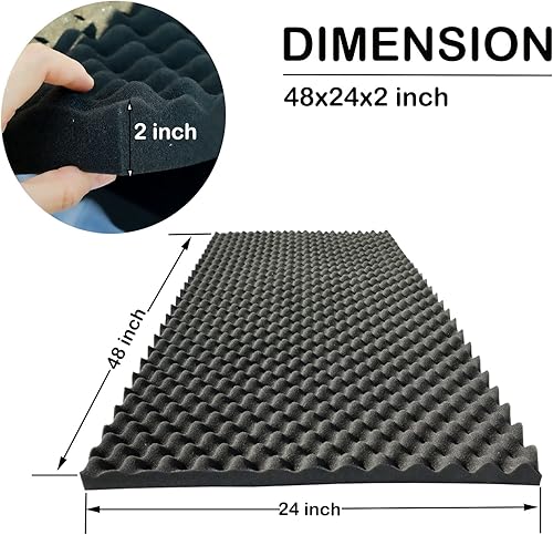 Miniatura 4 de 4 paneles acústicos, 48 x 24 x 2 pulgadas, paneles de pared de espuma insonorizada de espuma de espuma con cancelación de ruido ignífugos de alta