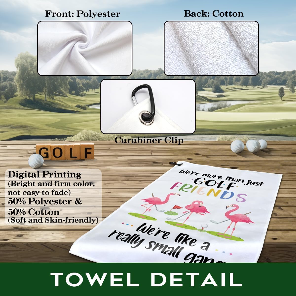 Polyester Cotton Blend Printed Golf Towel, Funny Flamingo Golf Accessory for Men Women, Golf Gift for Fan, Lover Birthday Gift - Image 3