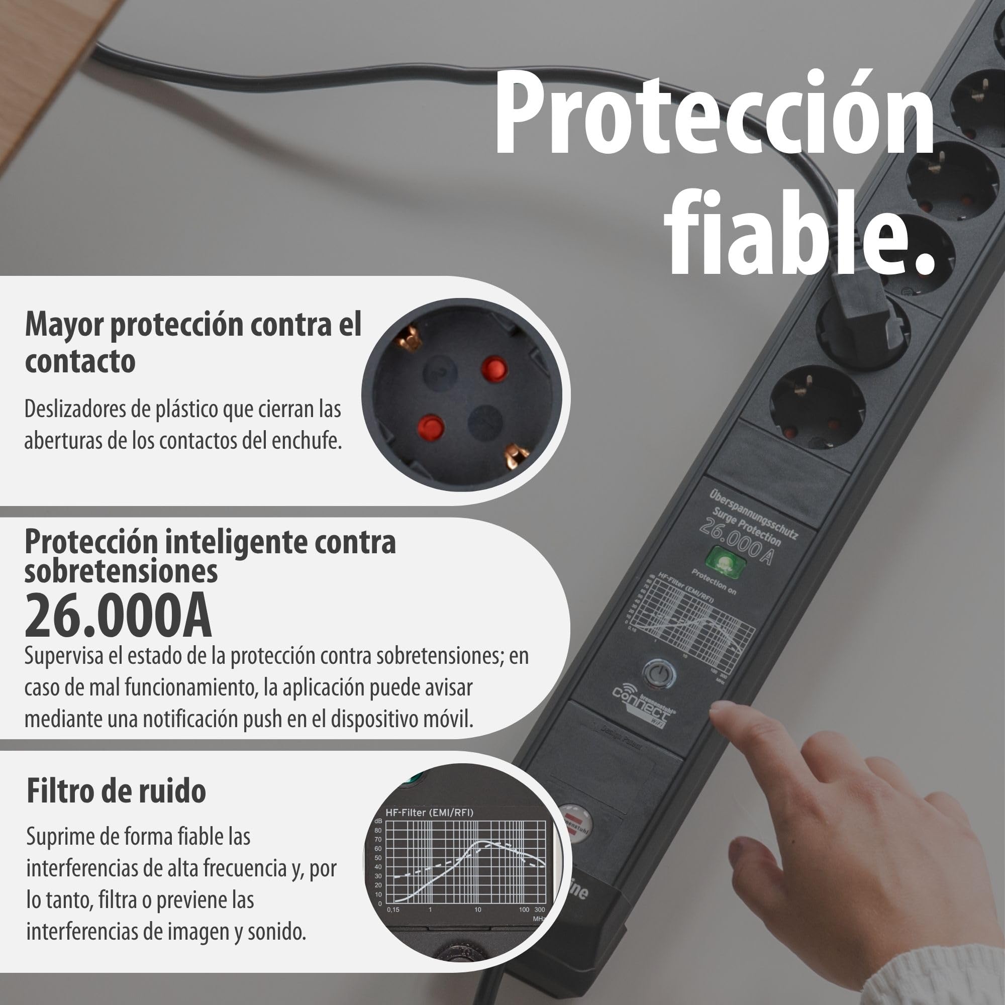 Brennenstuhl Connect Premium-Line Regleta Enchufes WiFi de 6 Tomas con protección Inteligente contra sobretensiones (Amazon Alexa y Google Assistant; App Gratuita; 1.8m; Made in Germany