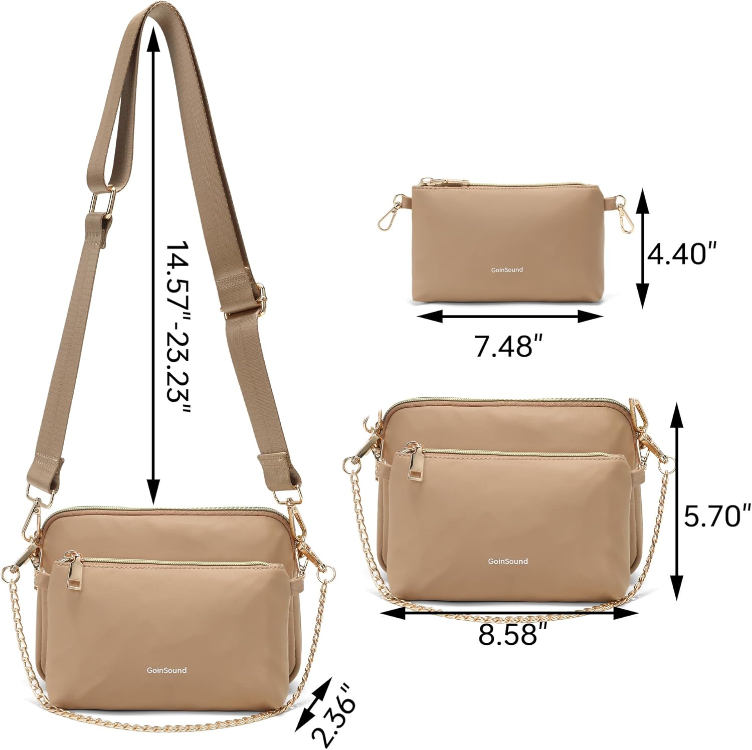 Trendy 3-in-1 Crossbody Bag for Women - Leather & Nylon Multi-Functional Sling Fanny Chest Pack with Gold Hardware