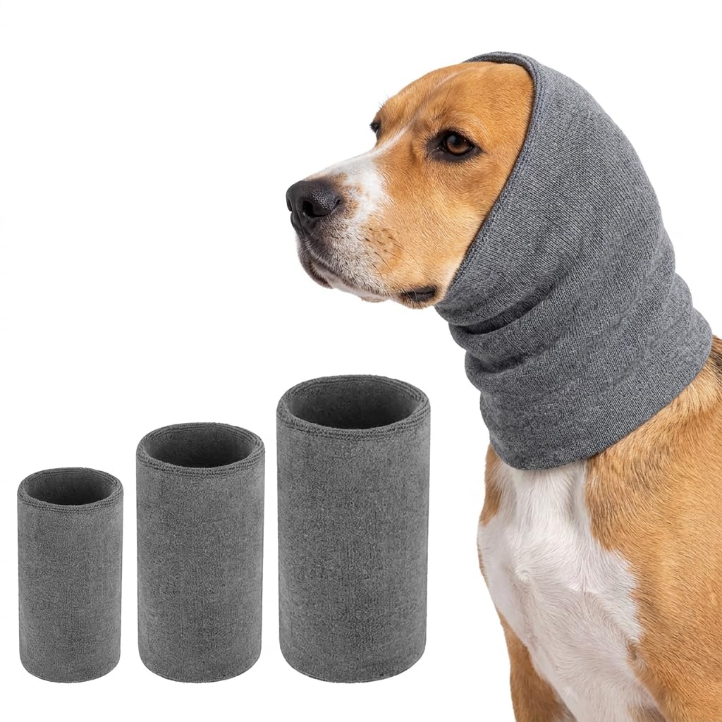 Aguwgax 3-Pack Grey Dog Snoods – Multi-Size Calming Ear Covers for Grooming, Bathing & Cold Weather (S, M, L)