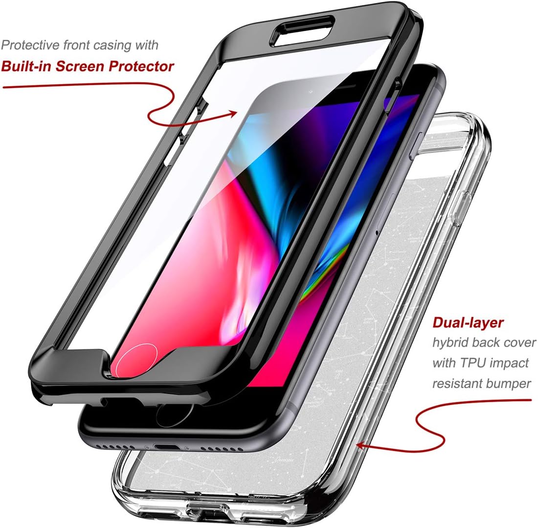 NASOUSA Full Body TPU Bumper Case with Built in Screen Protector for 5.5 inch iPhone 7 Plus(2016) and iPhone 8 Plus(2017)(Stars Constellation)