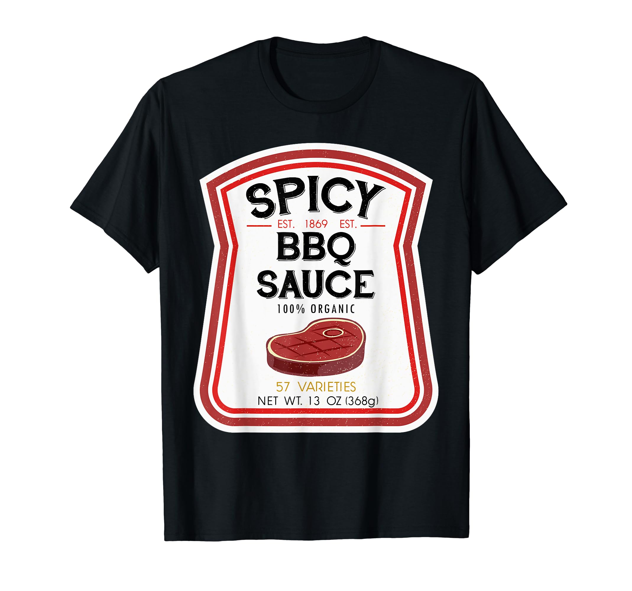 Fun Condiments Sauce Group Matching Halloween TeesSpicy Bbq Sauce Bottle Label Halloween 2021 Couples Costume T-Shirt