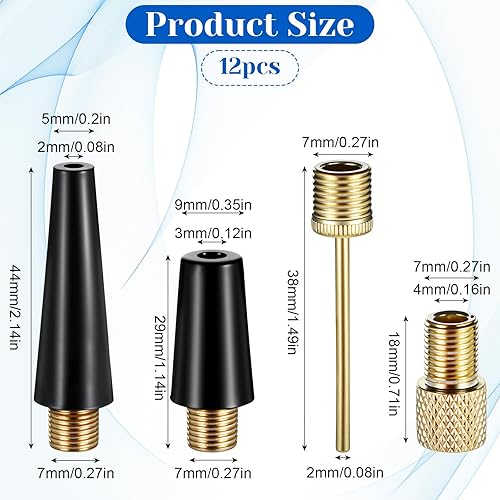 Miniatura 2 de TIESOME Kit de repuesto de 12 agujas de bomba de bola, agujas de bola para bomba de aire, accesorios de boquilla, inflador, adaptador de aguja para