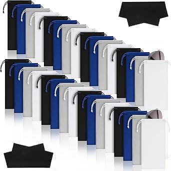 100 Pcs Microfiber Pouch Case Bulk Microfiber Soft Sunglasses Pouch with 2 Eyeglass Cleaning Cloth for Storage