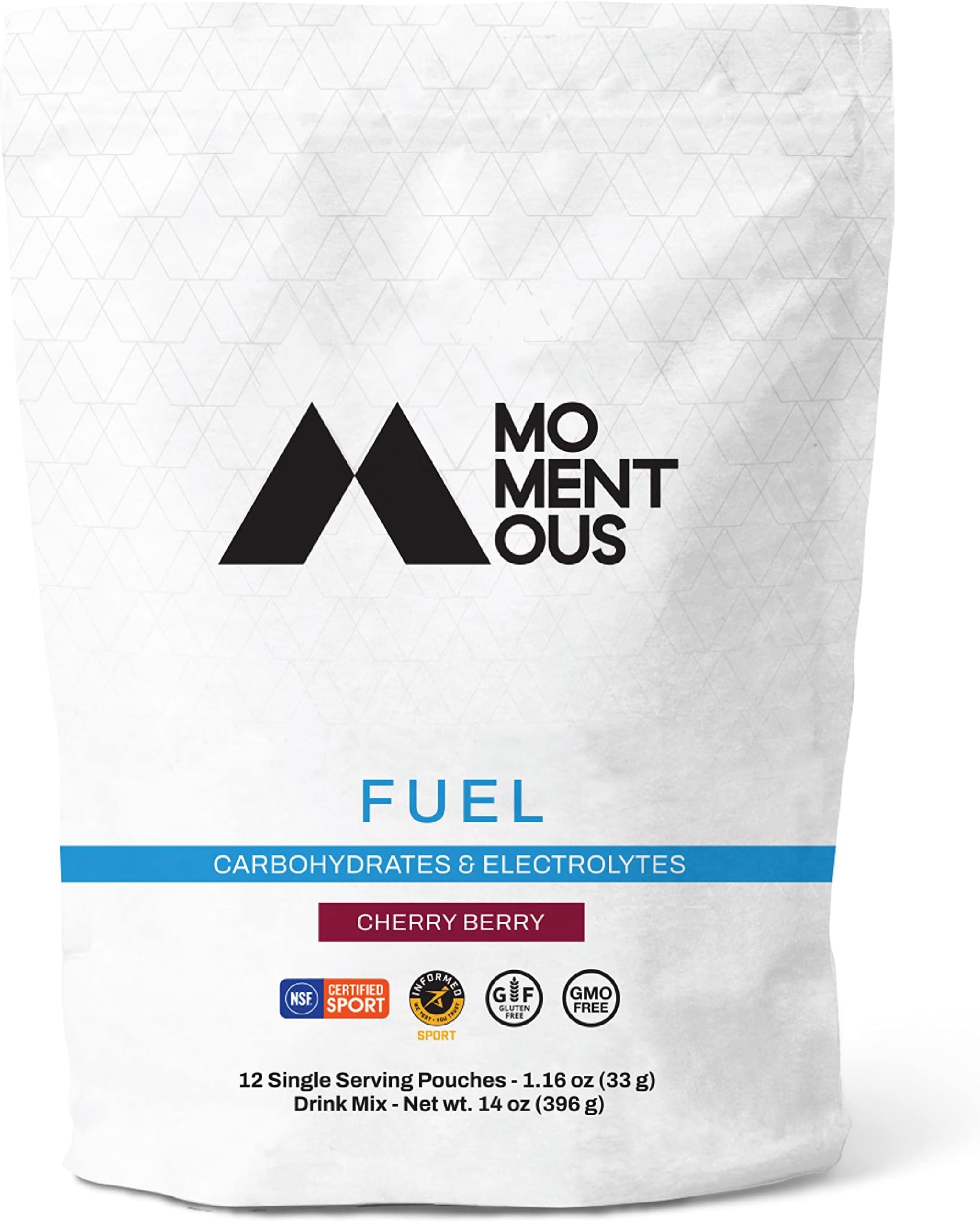 Momentous | Fuel, Intra-Workout Carbs & Electrolyte, 28g of Carbs per Serving, 12 Single Serving Packets, Cherry Berry