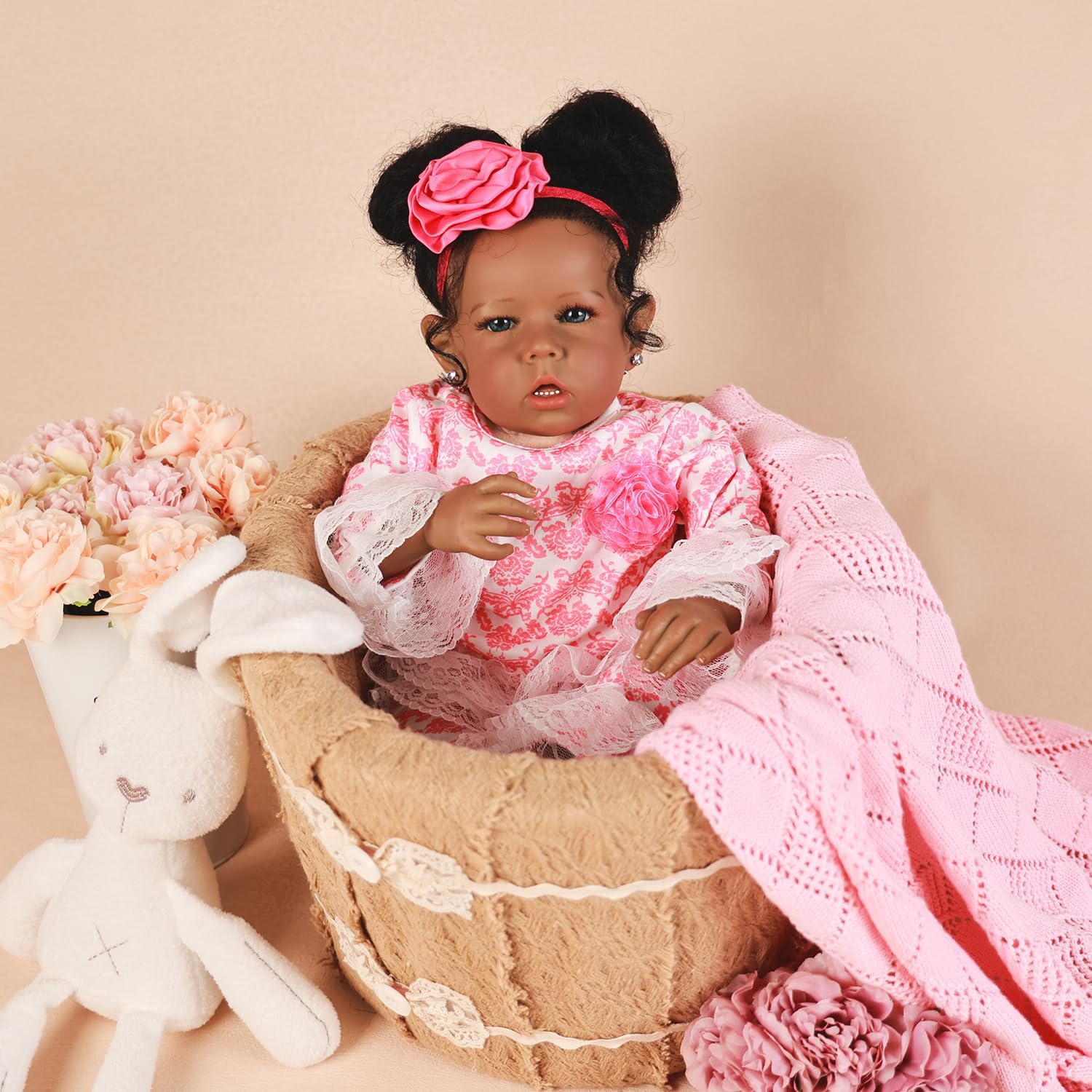 Rebornova Reborn Baby Dolls Black Girl, African American 20 Inch Realistic Newborn Baby Dolls with Lifelike Soft Body Silicone Limbs Birthday Gift Set for Ages 3+