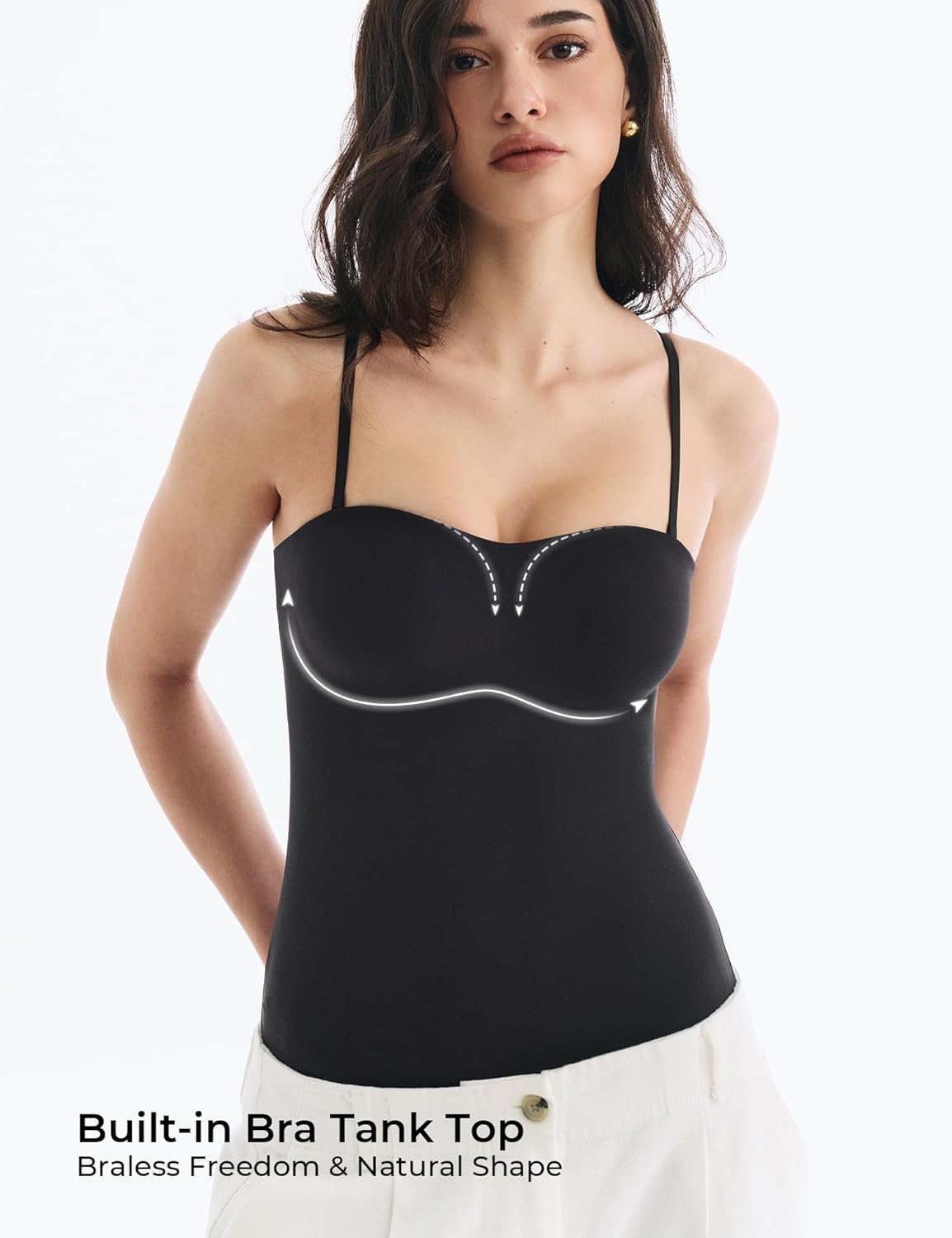 Built in Bra Tank Tops for Women, Double Lined Padded Cami Scoop Neck Spaghetti Straps Basic Summer Top 2026
