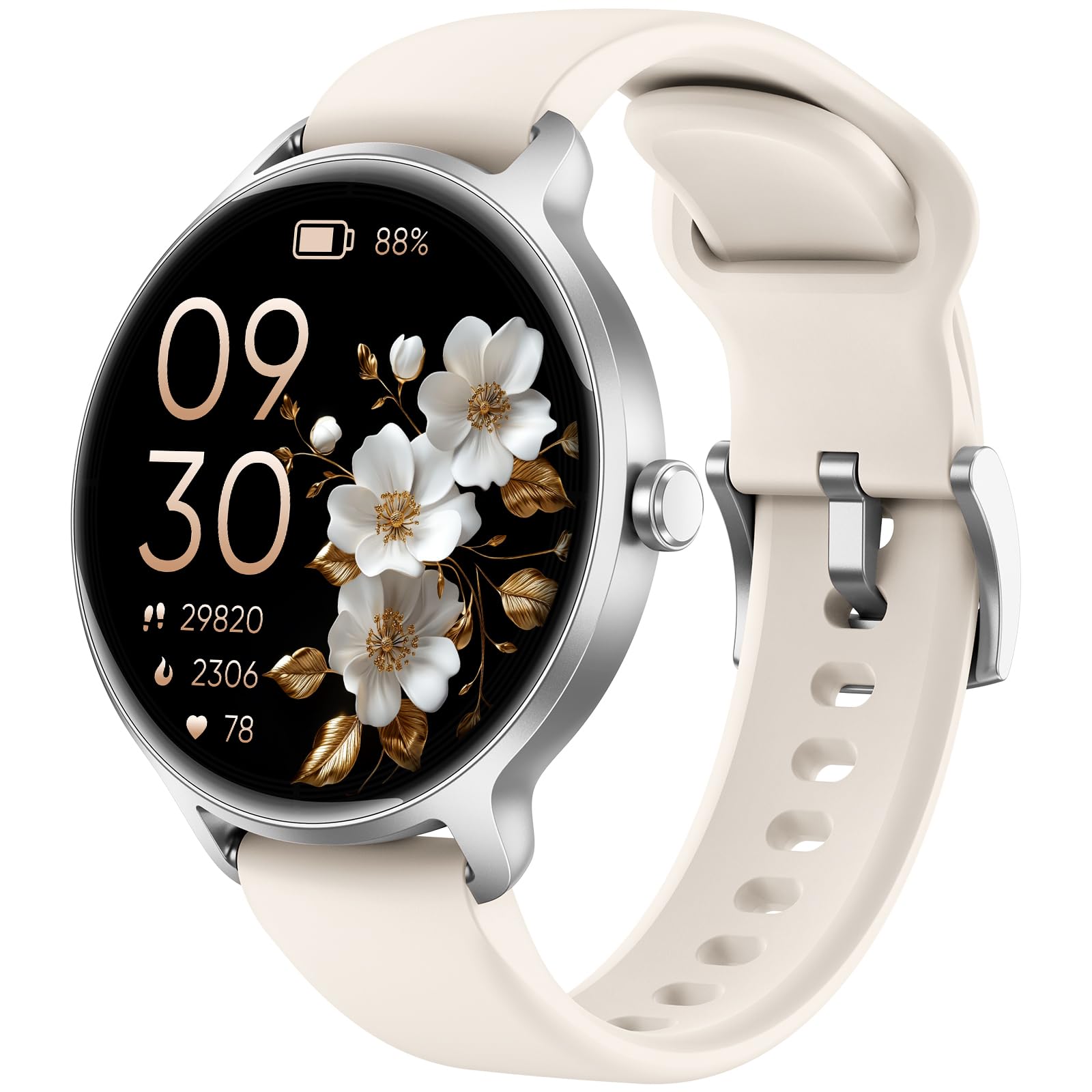 Smartwatch Damen Herren Rund, 1.27" AMOLED Smart Watch mit Telefonfunktion, Fitnessuhr Damen mit Pulsuhr Schlafmonitor Schrittzähler, 120+ Sportmodi, IP68 Wasserdicht Sportuhr für Samsung iOS Android