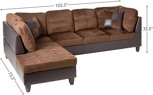 Miniatura 3 de Beverly Fine Furniture Andes - Juego de sofá de piel de microfibra con otomana, color marrón