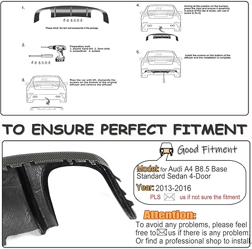 Miniatura 4 de MCARCAR KIT Difusor trasero de fibra de carbono con luz LED para Audi A4 B8.5 2013-2016 Base Standard Sedan 4-Door Lower Bumper Lip Spoiler Body Kit