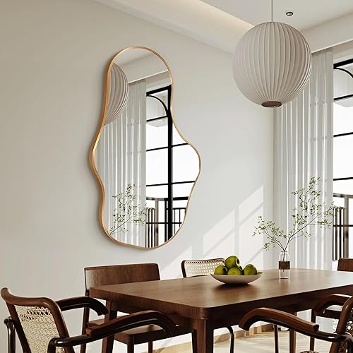 Miniatura 7 de Espejo de pared irregular, espejos de pared decorativos de 22 x 36 pulgadas, espejo abstracto asimétrico con marco de aleación de aluminio de