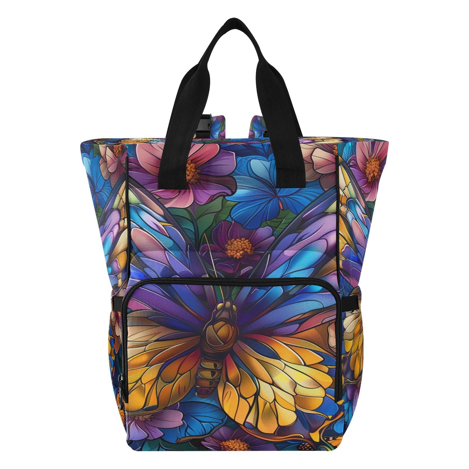 Coloridas Flores Mariposas Mochilas de Pañales para Gran Capacidad Pañal Bolso Mochila para Viajar al Aire Libre Mamá y Papá