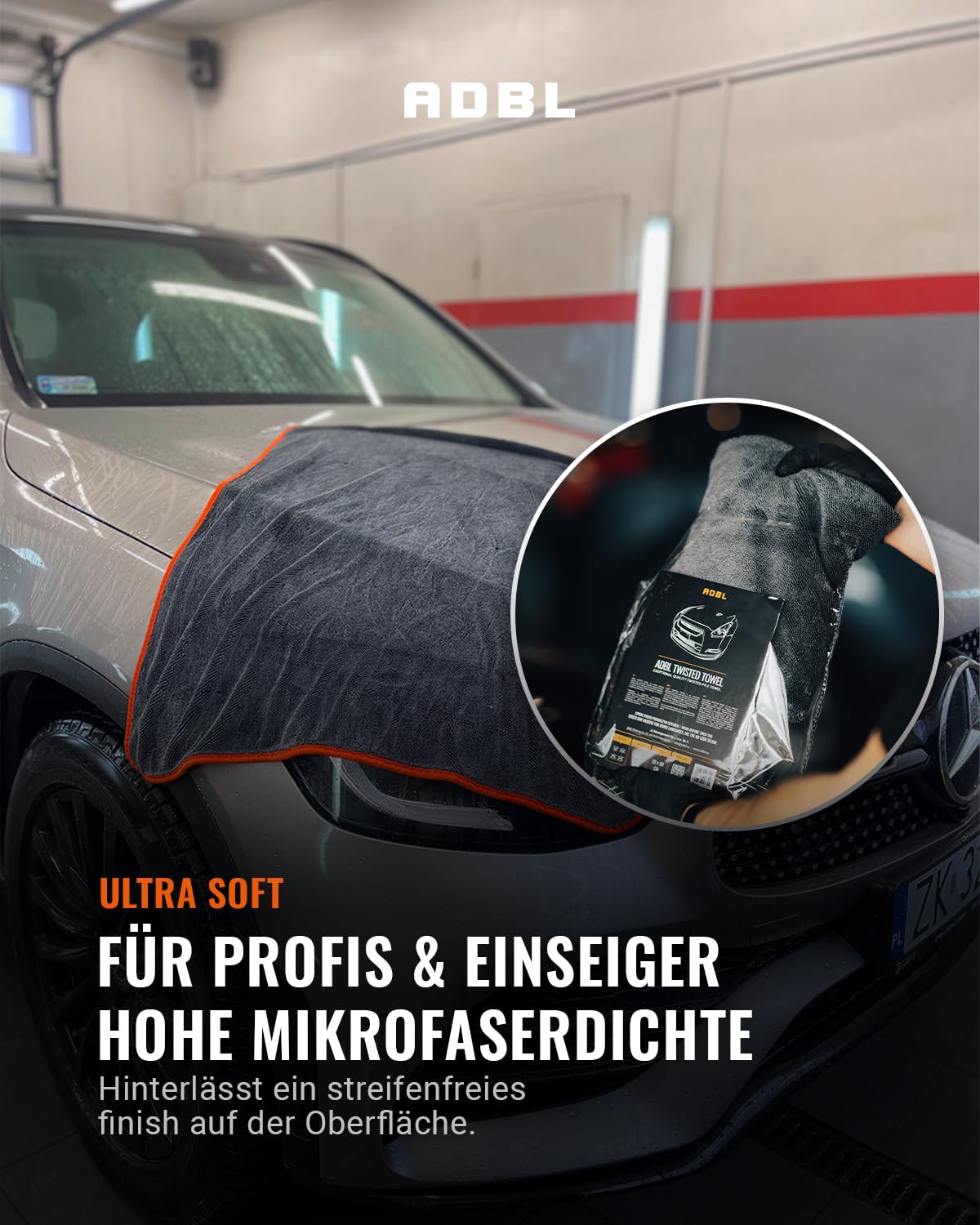 ADBL Twisted Towel Trockentuch 620GSM (4 STK.) - Ideal für die großflächigen Trocknung von Lackoberflächen - extrem saugstarkes & fusselfreies Mikrofasertuch für die Auto & Motorrad Pflege | 70x90cm