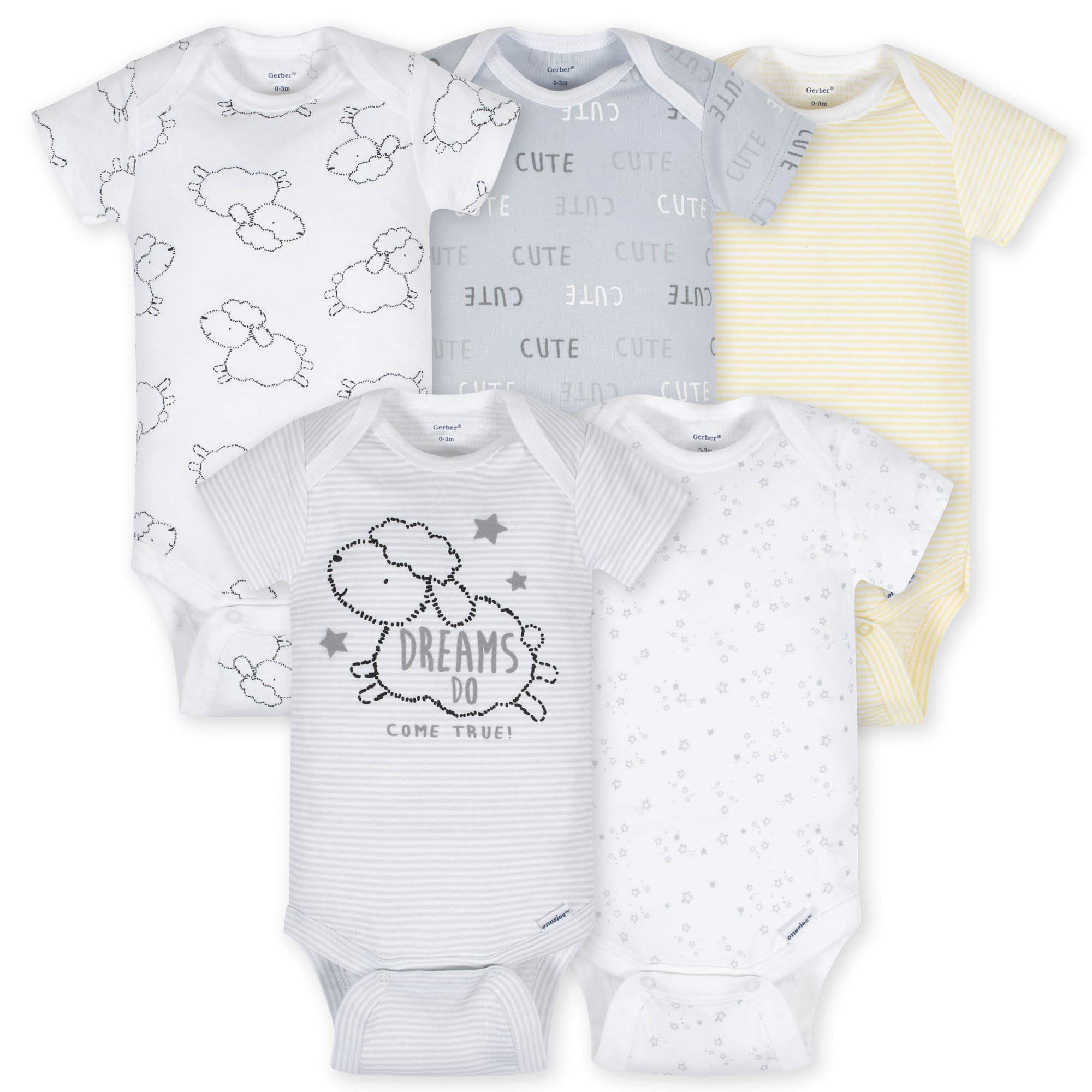 Gerber 5-Pack Short Sleeve Onesies (3-6M)