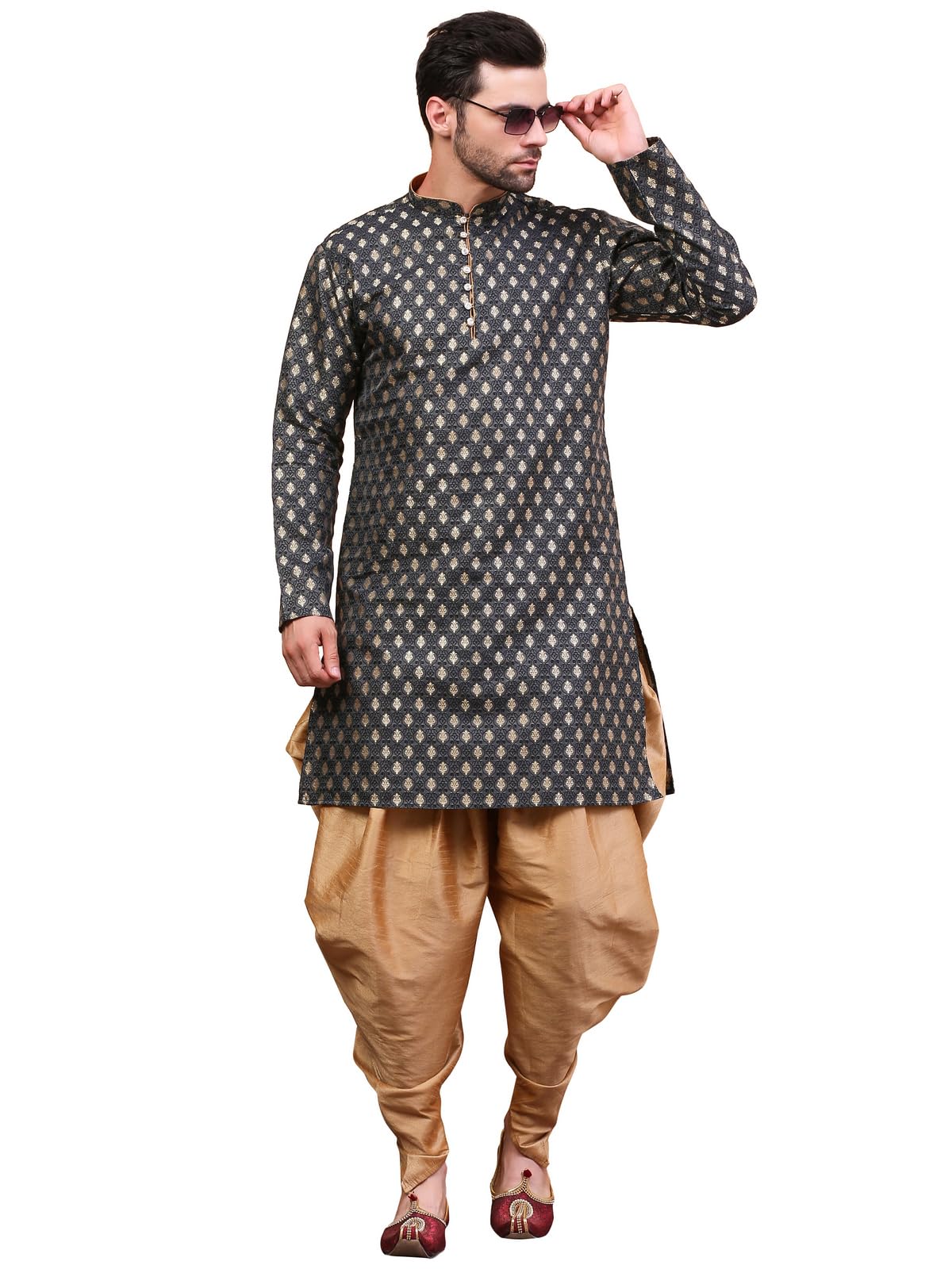 3D Jacquard Men's Kurta Salwar Dhoti Ethnic Set for Men-picture-14