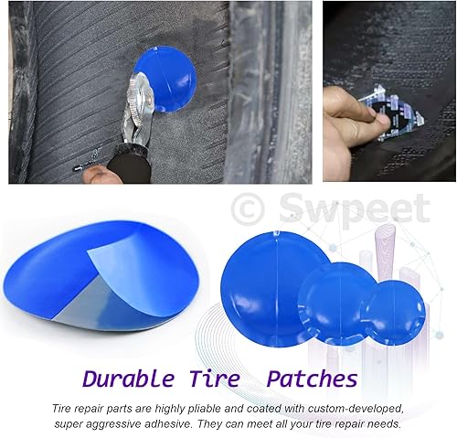 Miniatura 4 de Swpeet 25 piezas de 1.260 in, 1.654 in, 2.283 in, herramienta de reparación de parches de neumáticos y rueda de rodillo con raspador de