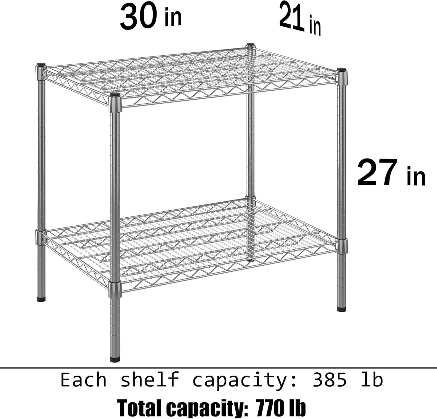 21" Deep x 30" Wide x 27" High 2 Tier Chrome Wire Shelving Kit | NSF Commercial Storage Rack Unit