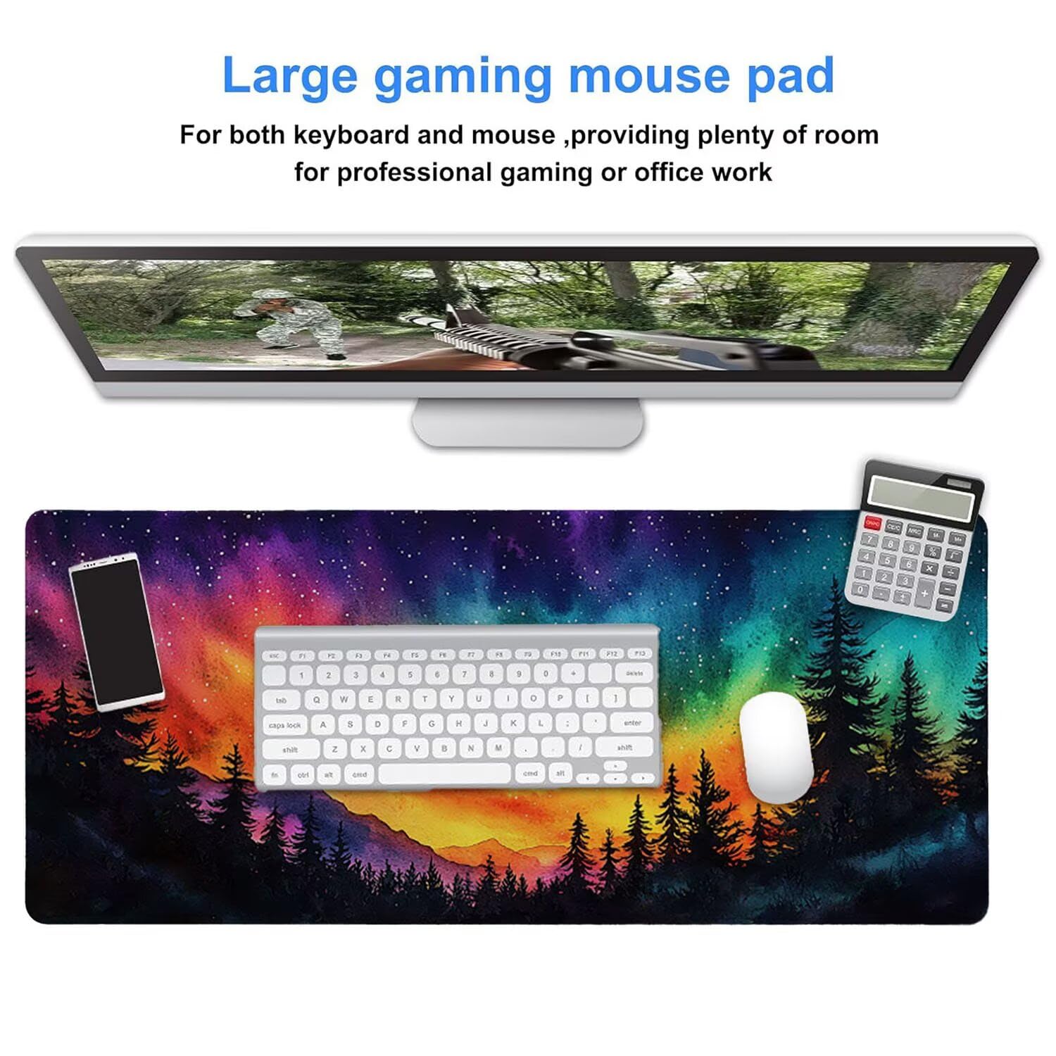 Podkładka pod mysz do gier, 1600 x 800 mm, XXL, duża gamingowa podkładka pod mysz, wodoodporna podkładka pod mysz, długa podkładka na biurko z przeszytymi krawędziami, mata na biurko z gumową podstawą