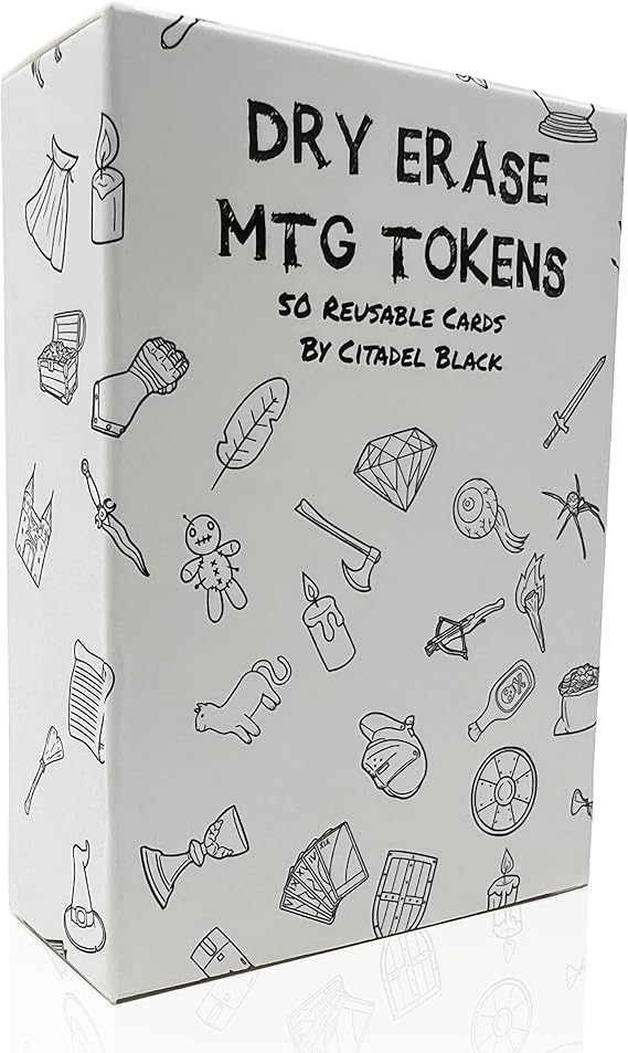 Citadel Black Dry Erase MTG Tokens Set of 50 Cards with 2pcs Erasers