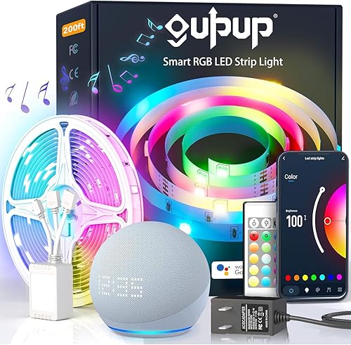 GUPUP Tira de luces LED WiFi de 200 pies, compatible con Alexa y Google Assistant, 2 rollos de tira de luz LED RGB de 100 pies, cambio de color,