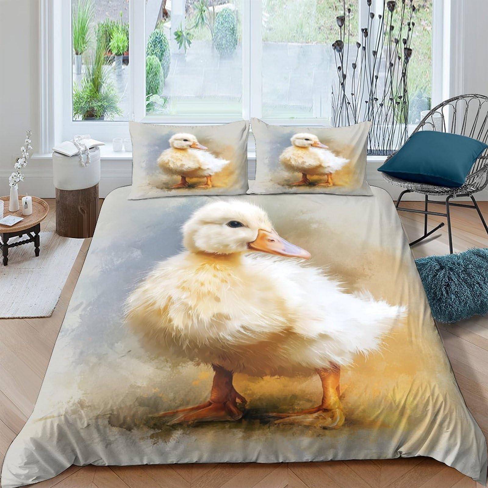 Ctjqhvkz Style-2 3D Printed Duckling Fitted Sheet Microfiber Non-Slip Protection Pastel Waterfowl Bed Cover For Bedroom Dorm Decor Single（135X200cm）