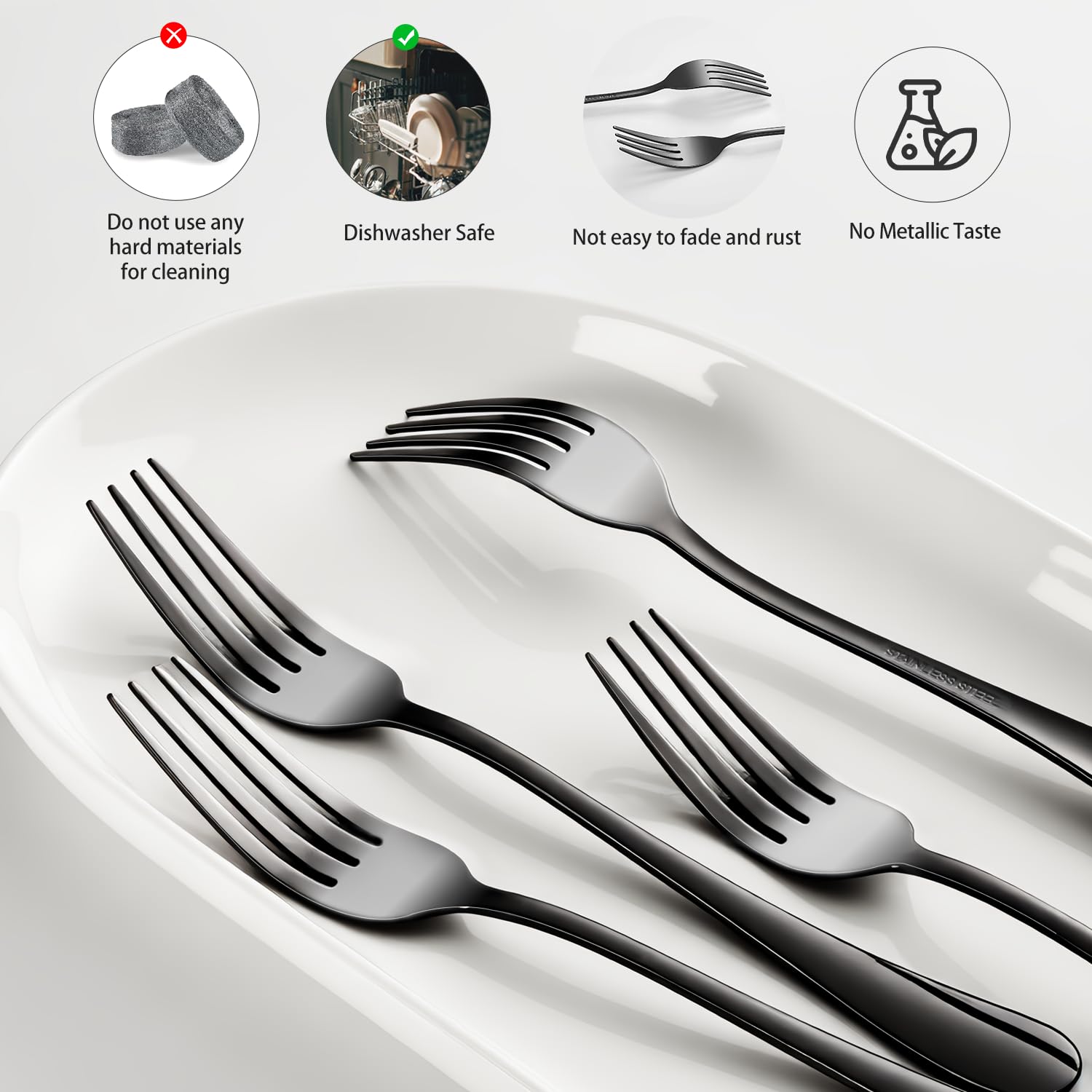 Black forks Food-Grade stainless steel dinner forks 24pcs Dishwasher Safe kitchen forks metal 8inch silverware (8inch dinner forks set (24 Piece)) — Amazon image 2