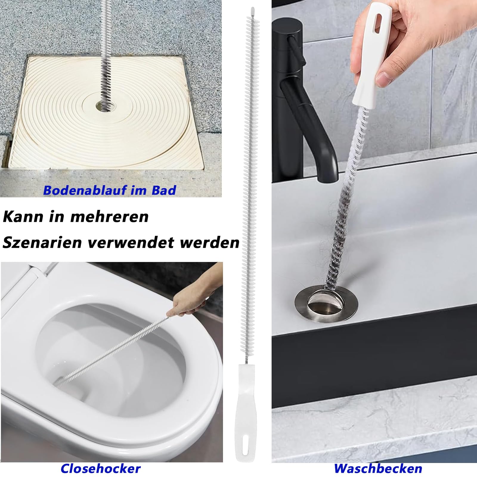 Spazzola per Pulizia Tubature Set 9 Pezzi con 3 Detergenti 45 cm e 6 Spazzole Flessibili
