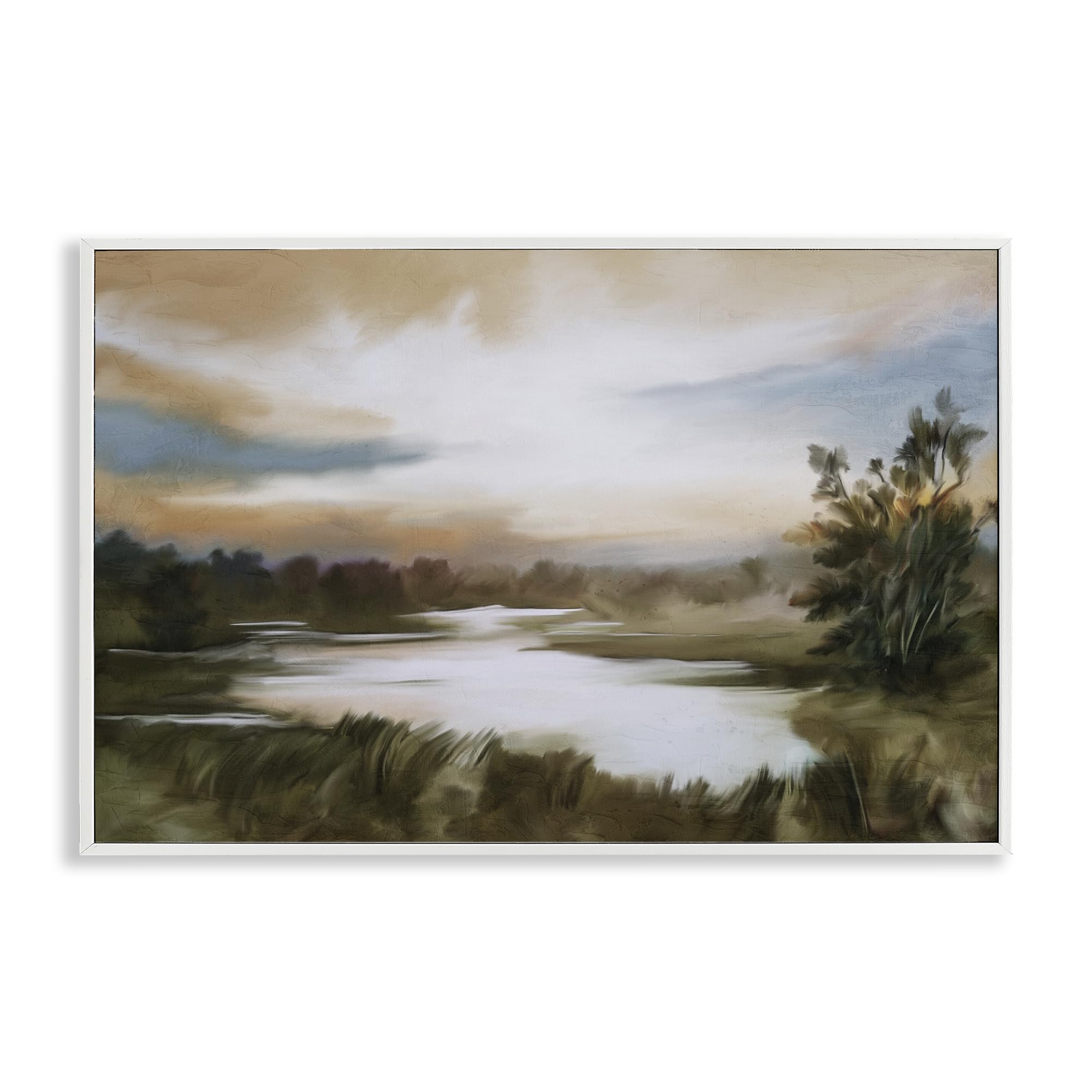Stupell Industries Sunset Lake Countryside Reflection 'Sunset Pond Countryside', Framed Giclee Art, White, 30 X 20 Inches, Easy To Hang And Sturdy, Made In Usa, By Kim Allen