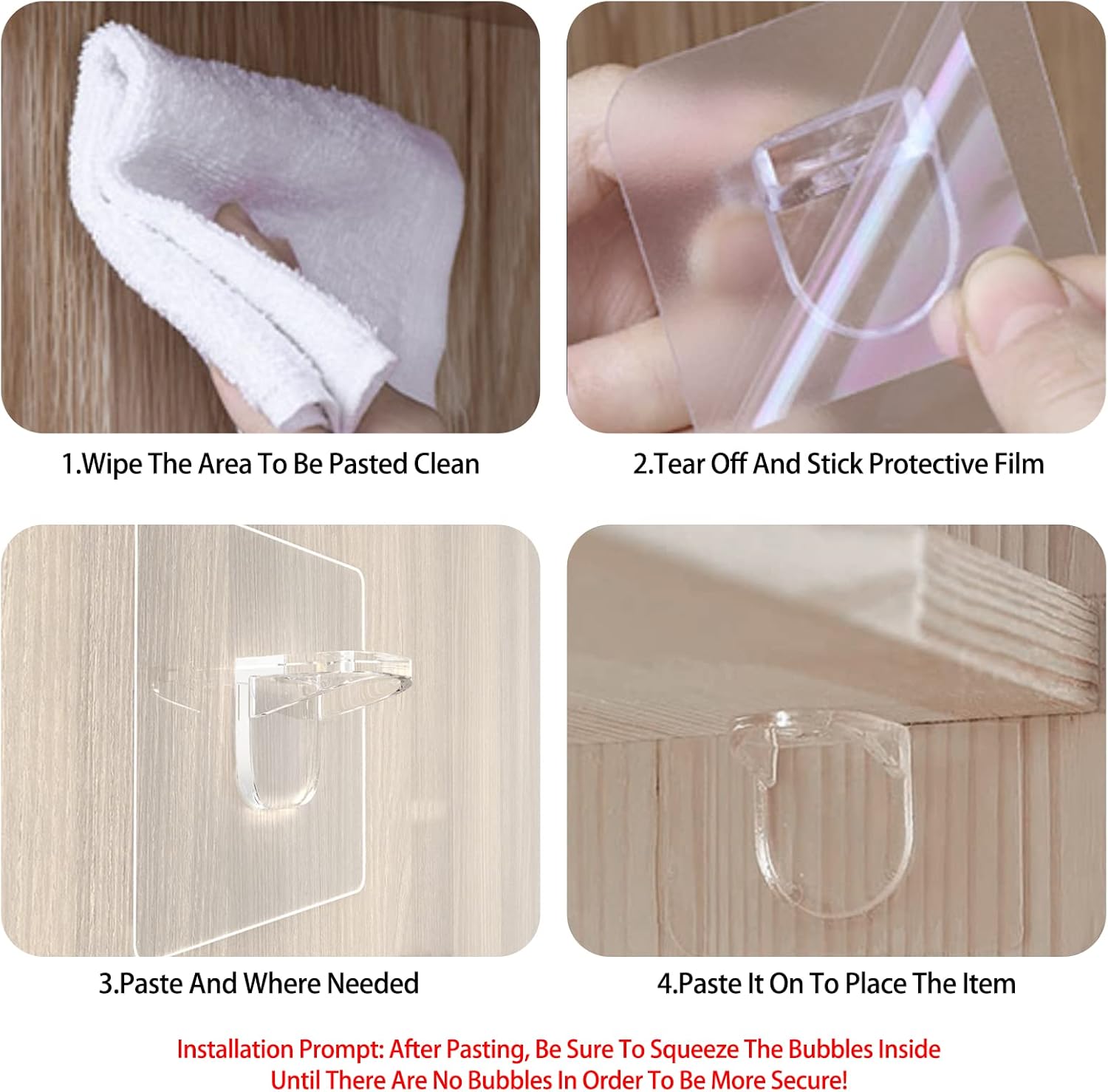 AccEncyc Adhesive Shelf Bracket 2.8" Punch Free Shelf Support Pegs Nail-Free Shelf Support Peg for Shelves, Kitchen Cabinet, Book Closet, Clapboard Layer (24Pcs)
