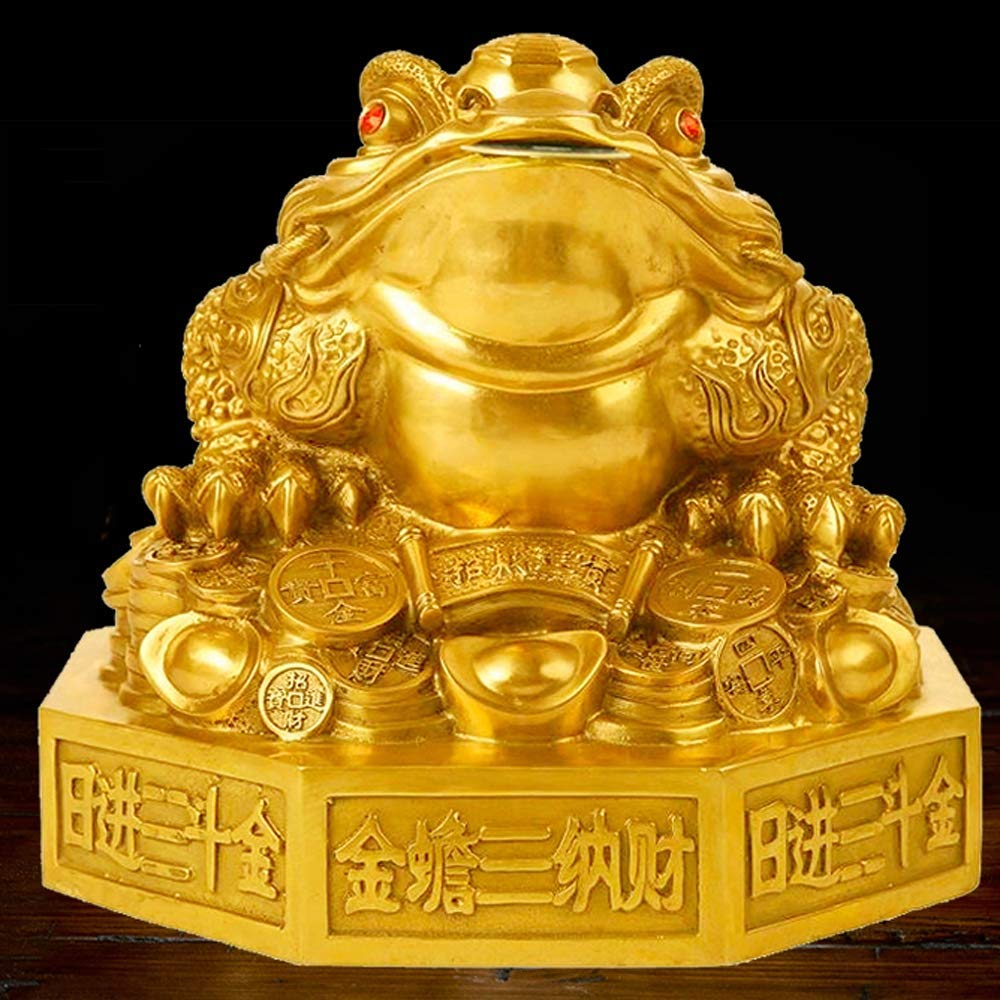 Amazon.co.jp: 中国の風水ゴシップお金のカエルの像、大きな真鍮の三本