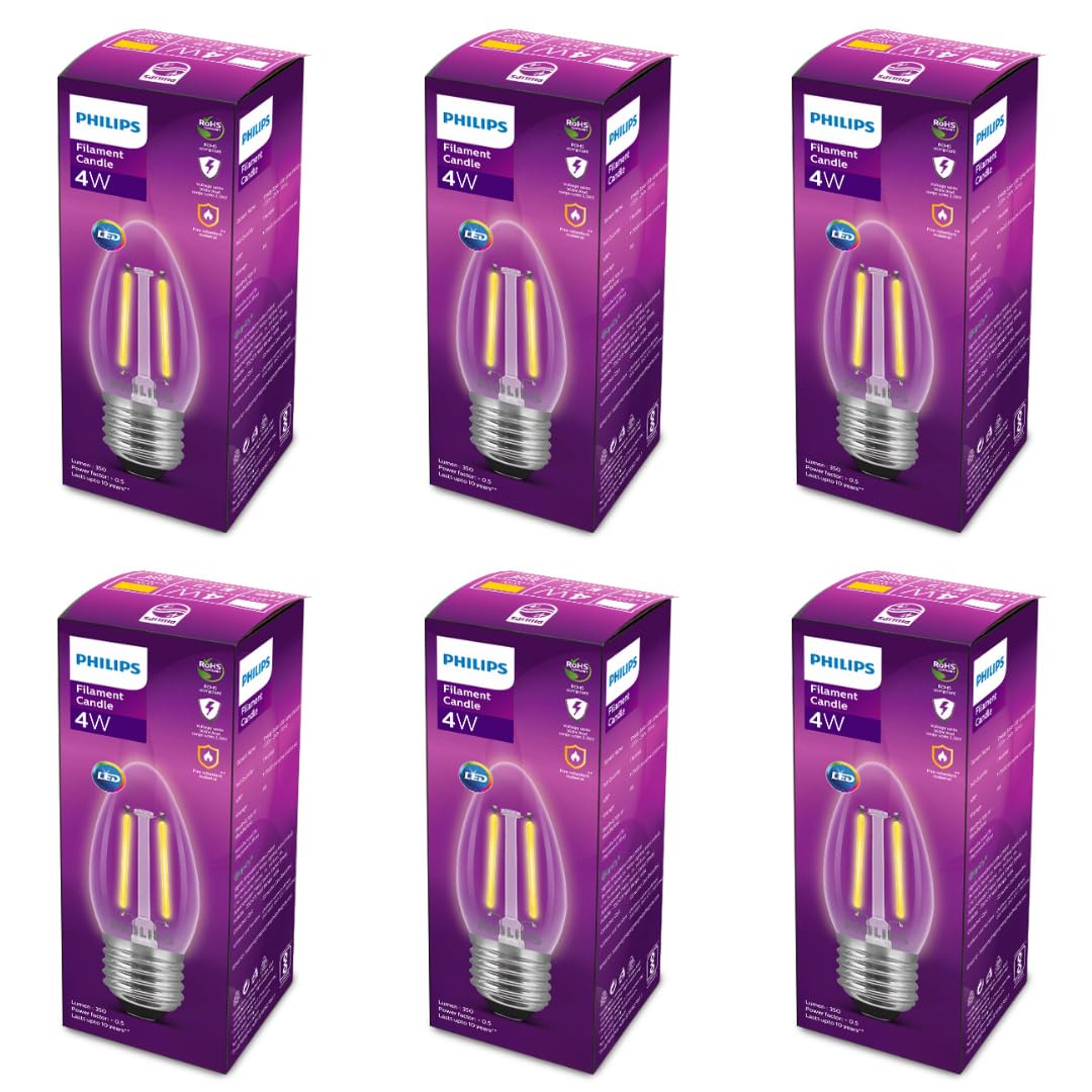 PHILIPS 4-watt Filament Candle LED Bulb | Clear Candle Bulb for Home & Decoration | Bulb Base: E27, Warm White | Pack of 6 (B0C9ZNYVQ8) Amazon Price History, Amazon Price Tracker