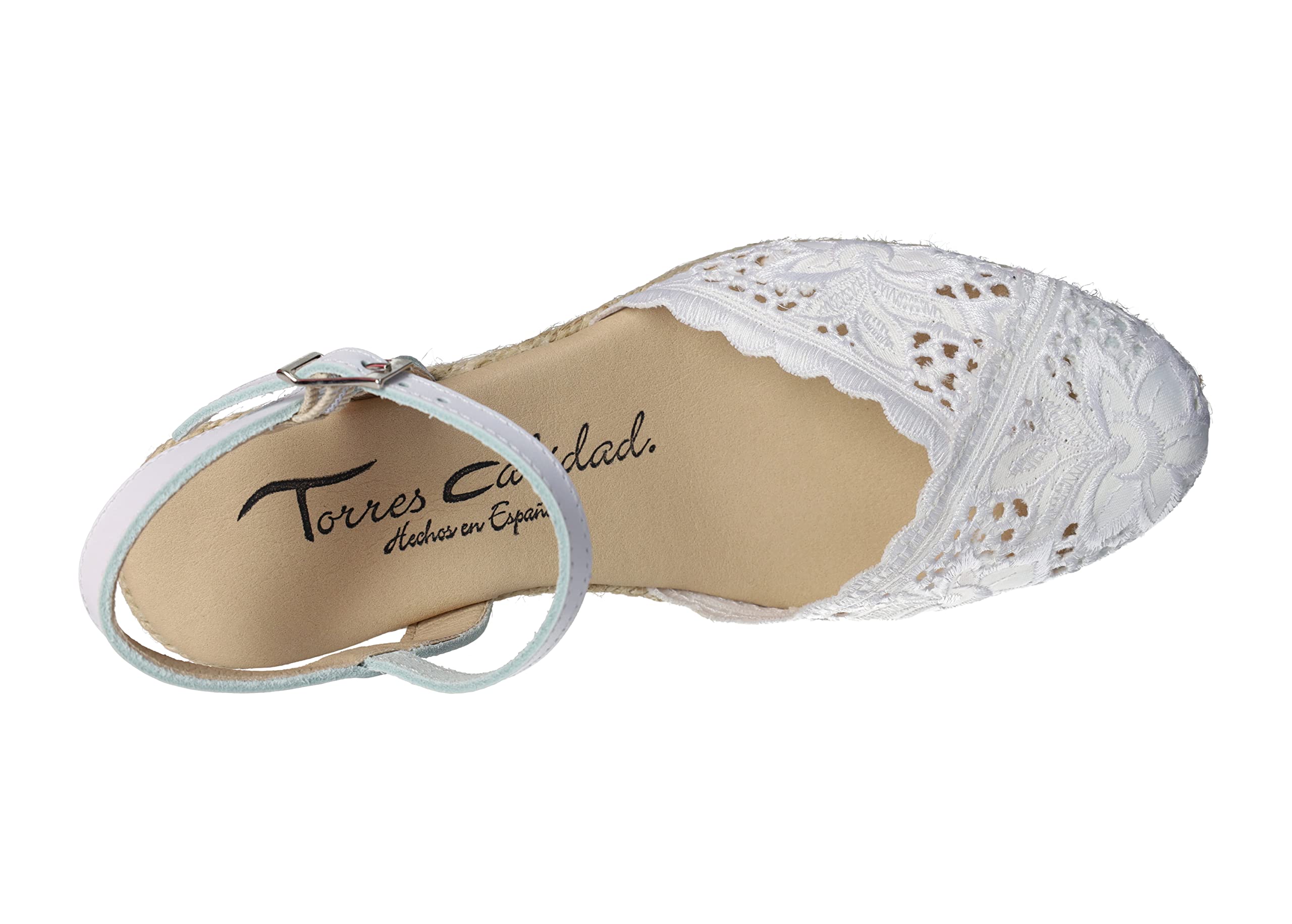 TORRES 5004 Alpargatas de Encaje Blancas para Señora con Suela de Esparto y Hebilla Mujer Alpargatas Blanco 35