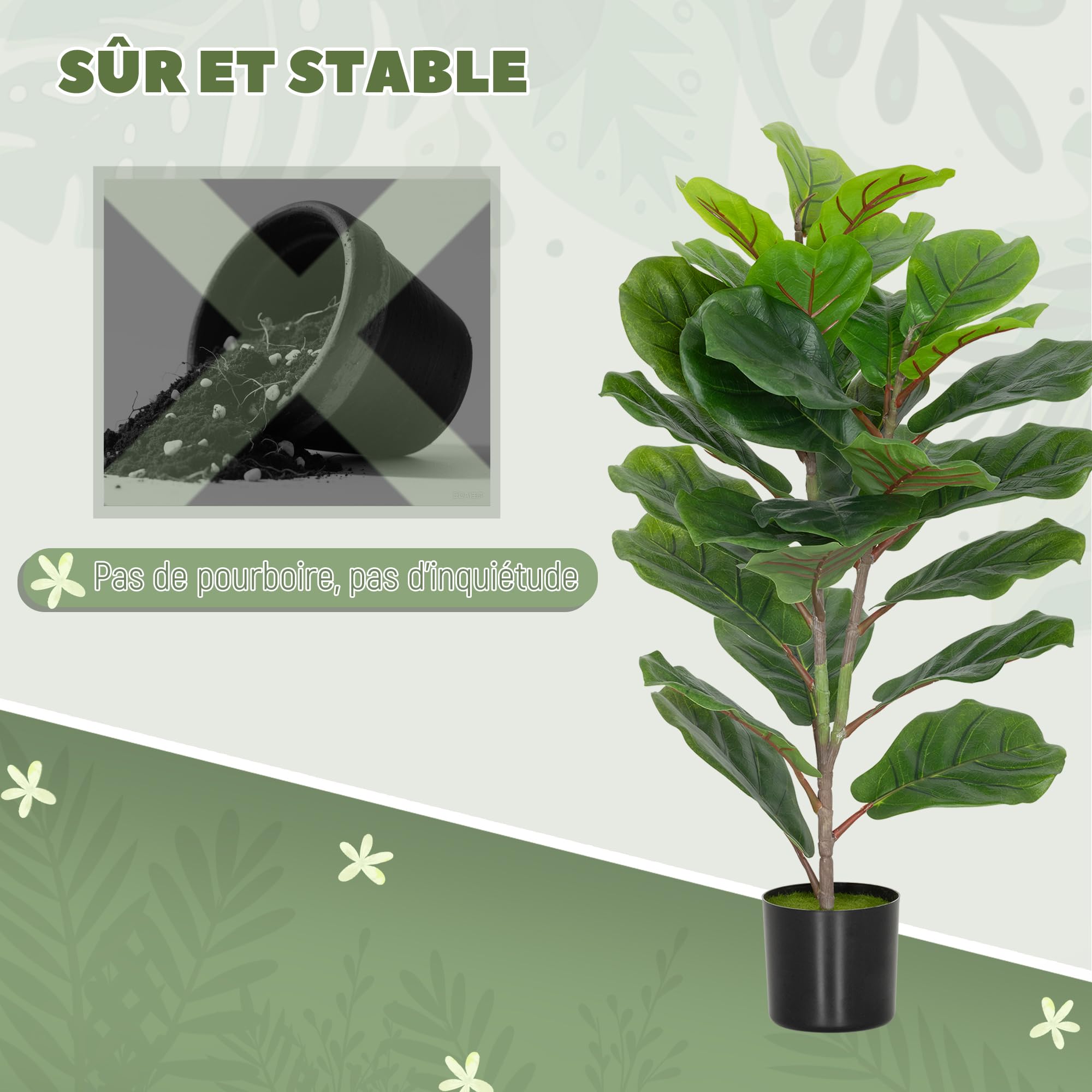 HOMCOM Lot de 2 Plantes Artificielles Intérieures 80 cm Vert