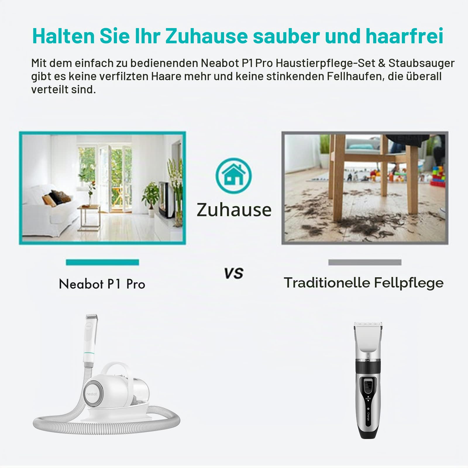 Neakasa P1 Pro Hundeschermaschine mit Staubsauger, leise Schermaschine Hund Katze, Profi Haustierpflegeset, Tierhaarschneidemaschine, elektrische Hundetrimmer mit 5 bewährten Pflegewerkzeugen