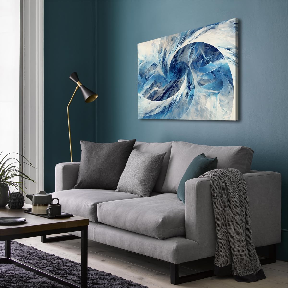 Cuadro Lienzo Abstracto Azul Blanco Espiral Fluida 70x90cm