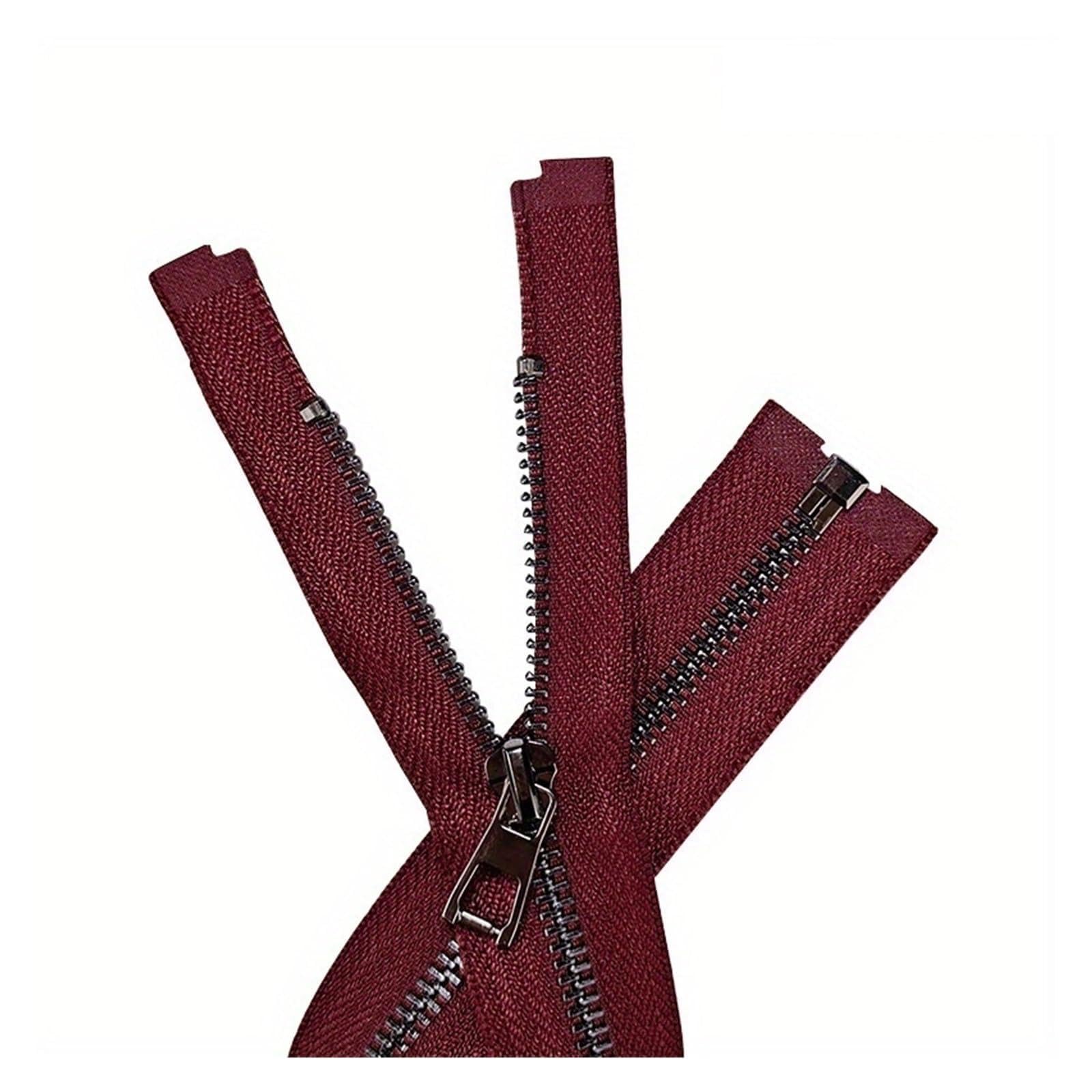 10pcs 40-80cm Metal Zipper Y Teeth Single Open Tail Lock Clothing Accessories Zipper(Winered-10pcs,60cm)
