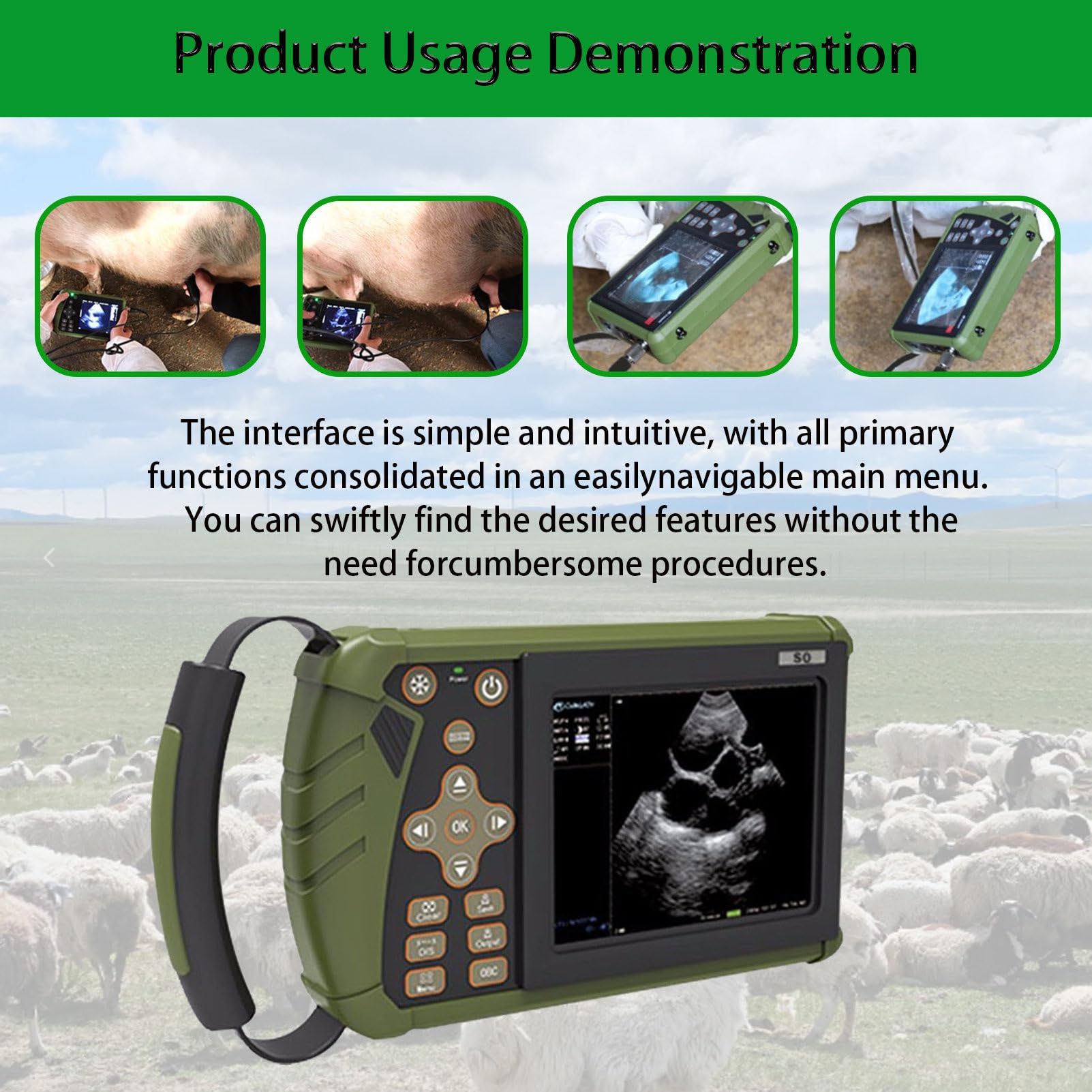 Macchina veterinaria di ultrasuono, strumento diagnostico portatile di gravidanza con sonda 3.5MHz per uso con maiali, pecore, cani e gatti