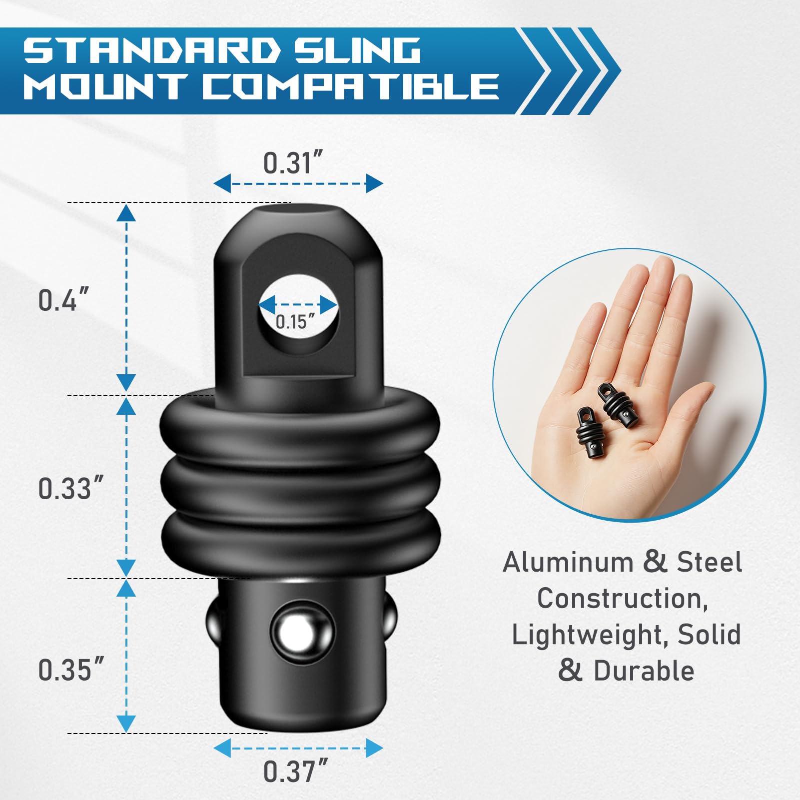 QD Sling Swivel Stud per QD Sling Mount, in acciaio resistente, adattatore a sgancio rapido con pulsante