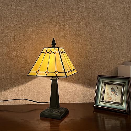 Miniatura 2 de Tiffany - Lámparas de mesa pequeñas hechas a mano con vitrales, estilo misión, lámpara de escritorio antigua para dormitorio, sala de estar, oficina