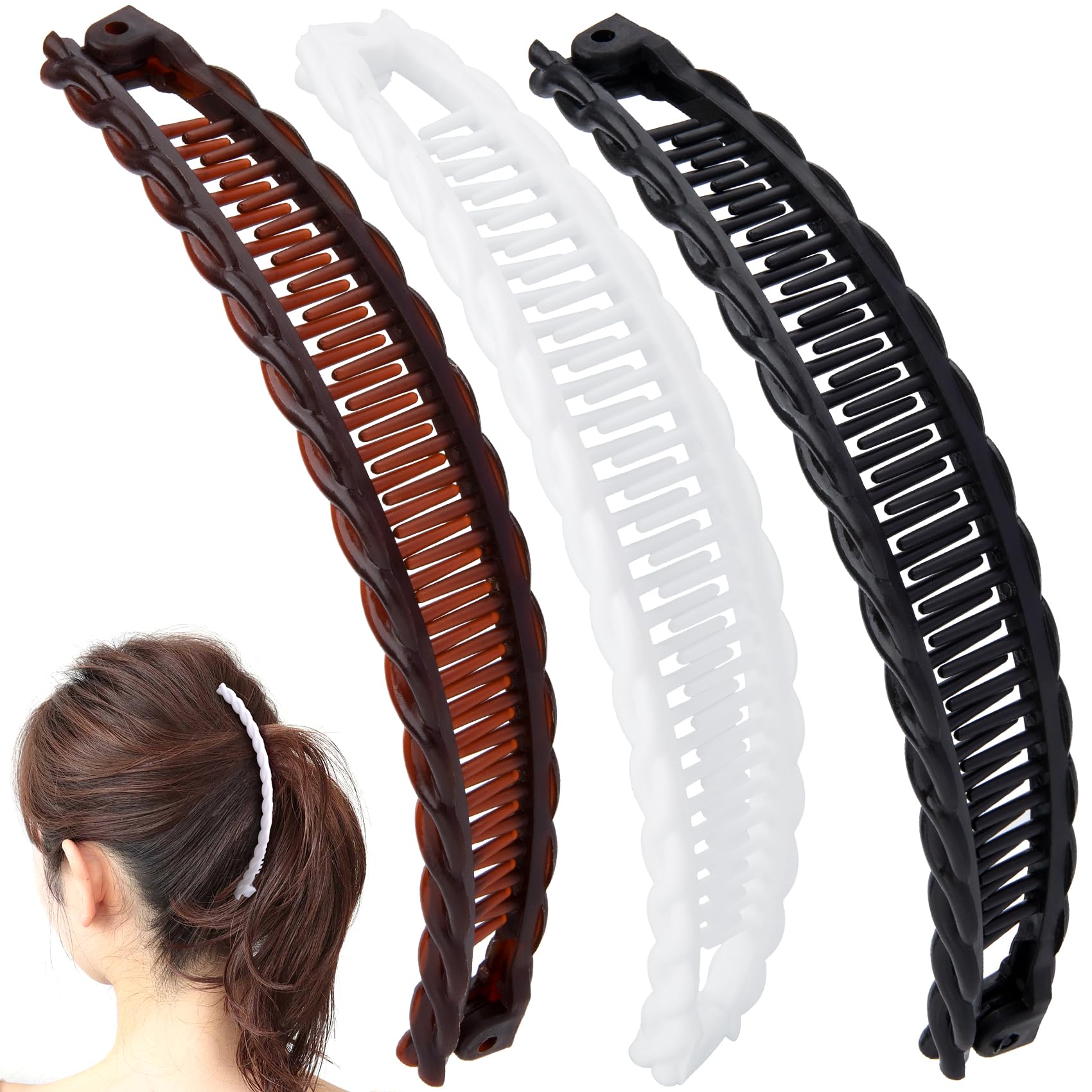 VARMDUKKE 3PCS Banana Hair Clips, Large Strong Hair Claw Clip with Double Combs, Classic Non-slip Hair Accessories for Women Straight Curly Long Hair