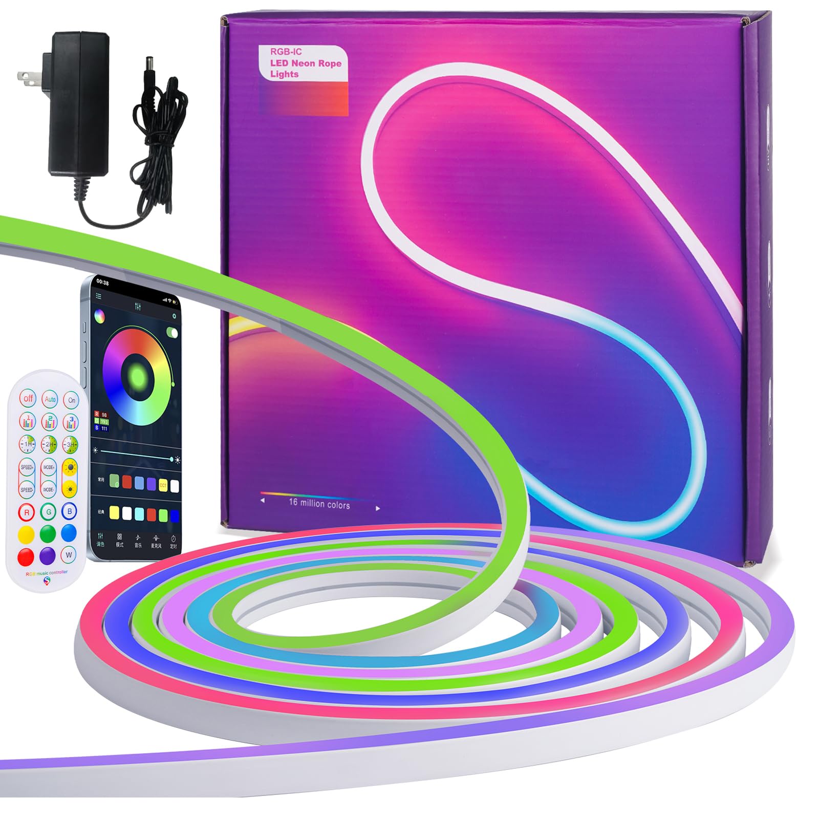 Cmswiftify 16.4Ft RGBIC Neon Rope Lights - Smart LED Strip with App & Remote Control, IP65 Waterproof, Music Sync & DIY Design for Bedroom, Gaming, Party, Outdoor & Commercial Lighting