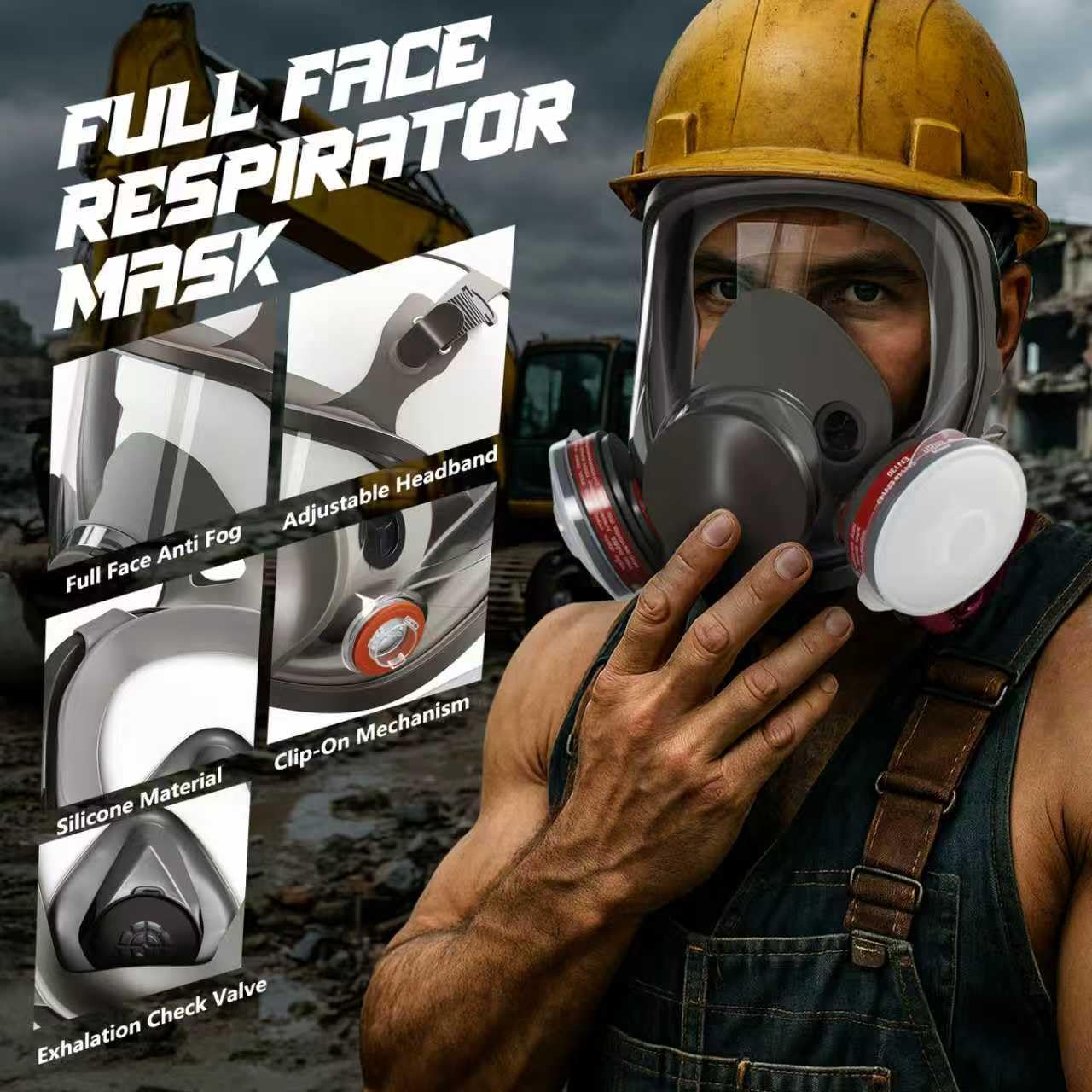 Masque respiratoire intégral - 6800 - Masque respiratoire avec filtres 60921 et P-A-1 - Masque anti-poussière réutilisable - Masque complet pour peinture en aérosol, poussière, gaz, meulage, résine